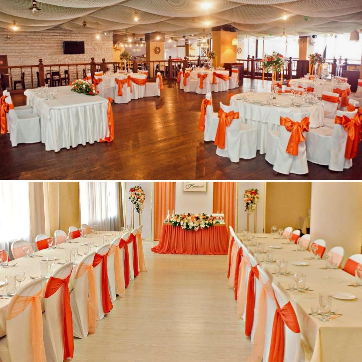 100 PCS Satin Chair Sashes Decorative Bow Chair Sashe Ties Ribbon Bows Chairs Cover Band for Wedding Birthday Party Ceremony Reception Banquet Events Hotel Home Kitchen Thanksgiving(7x 108inch,Orange)