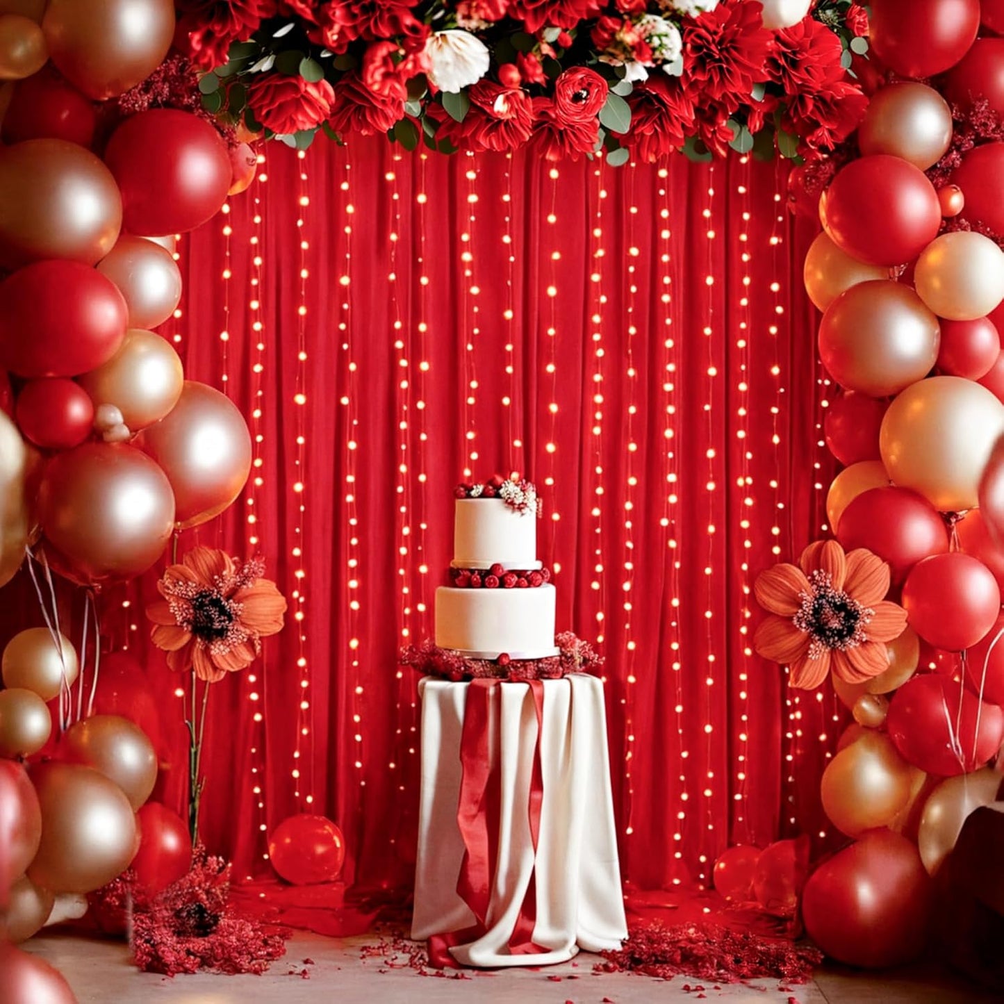 10ft x 8ft Wrinkle Free Red Backdrop Curtains for Parties, Polyester Photo Backdrop Drapes 2 Panels 5x8ft for Wedding Birthday Party Christmas Photography Background for Backdrop Stand