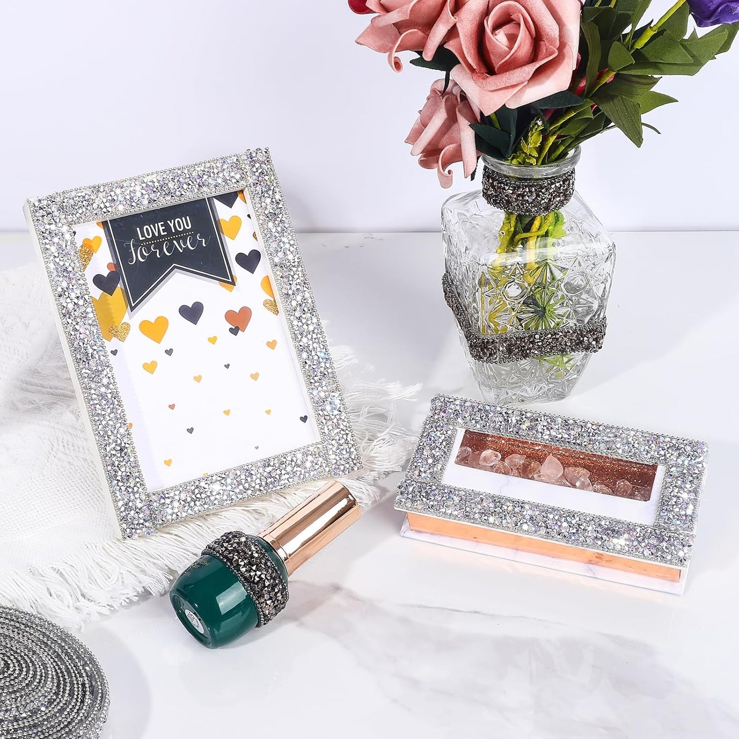 Rhinestone Ribbon 3 Yards Self Adhesive Rhinestone Strips Diamond Ribbon Sticker Crystal Roll Glitter Bling Rhinestones Tape for Crafting DIY Art Decoration (Silver AB,0.6 Inch)