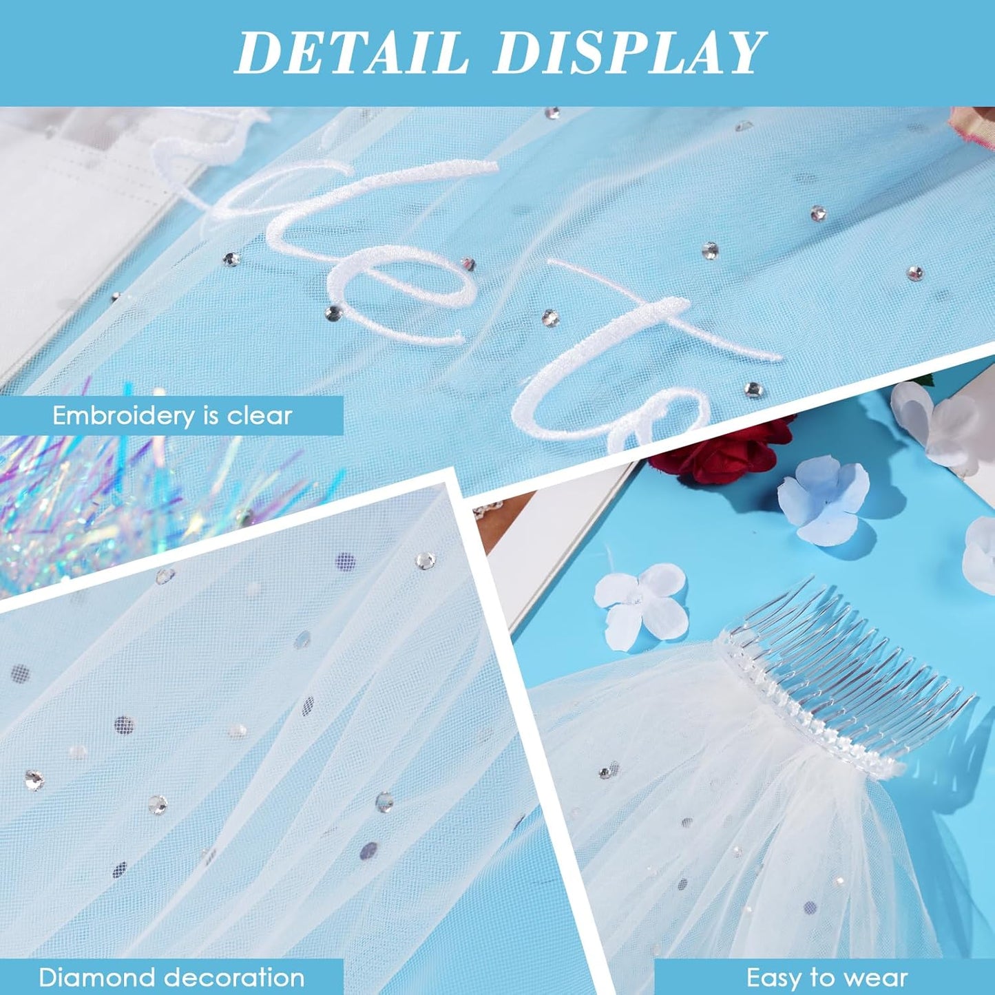 Bride To Be Veil Rhinestone Bachelorette Party Bridal Veil White Wedding Bride Veils Headband Decorations for Brides Gift Wedding Engagement Supplies