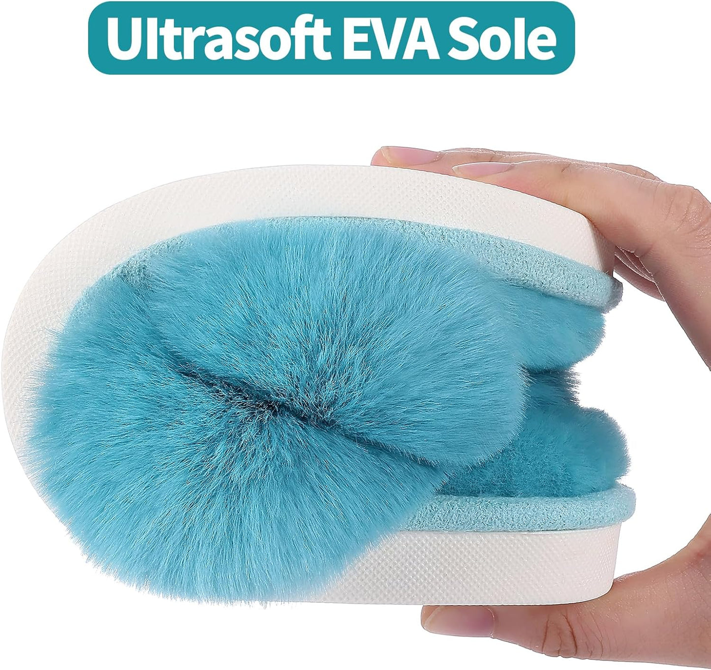 Evshine Women's Fuzzy Slippers Cross Band Memory Foam House Slippers Open Toe