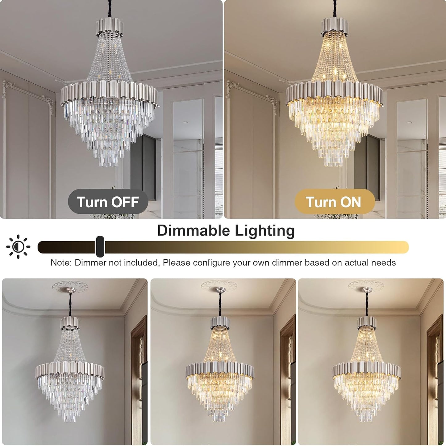 54" Luxury Long Crystal Chandelier for High Ceilings, 21-Light Modern Silver Large Chandeliers for Staircase, Foyer, Entryway, Living Room, Hallway, Contemporary K9 Crystal Tiered Chandelier