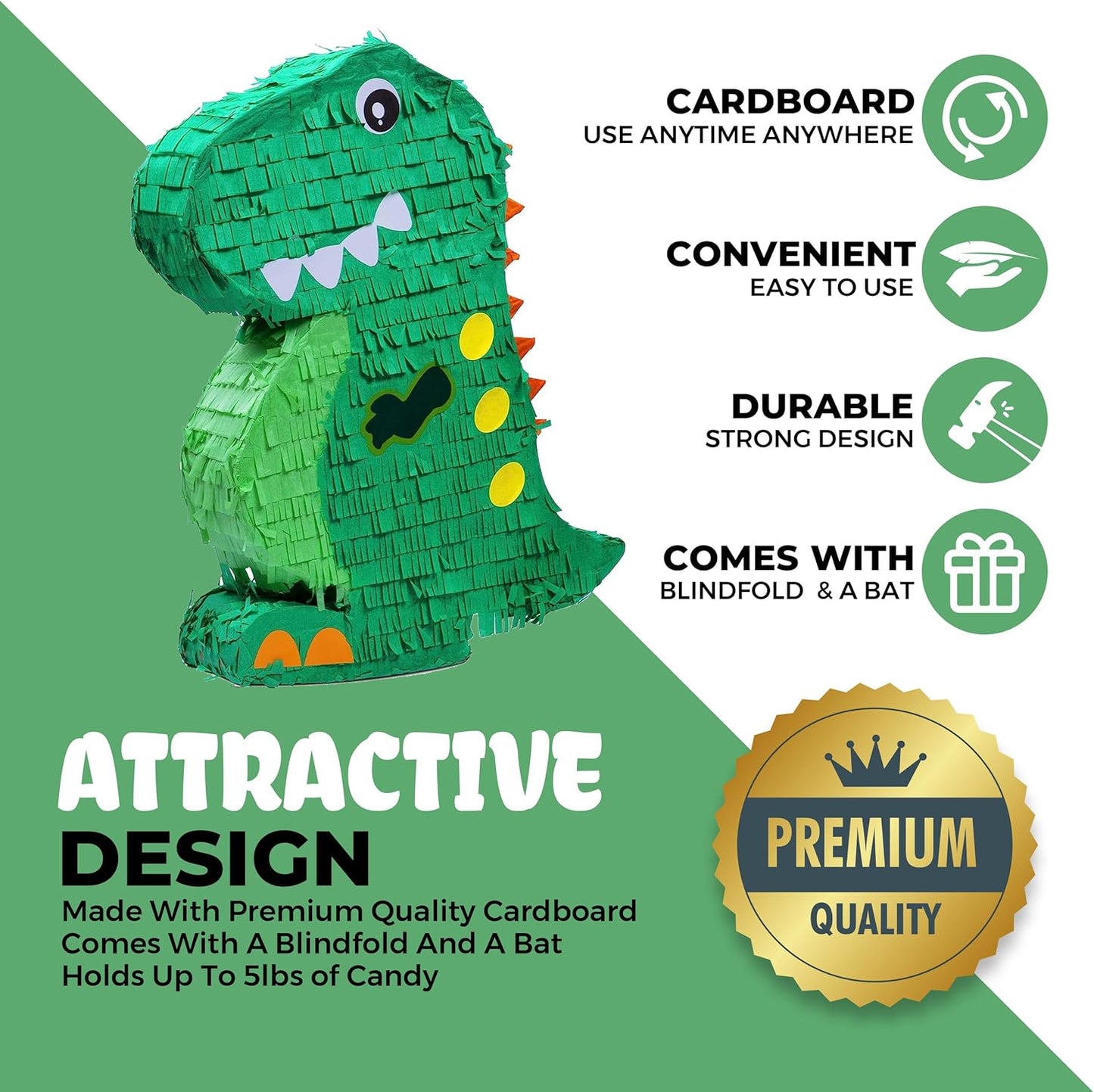 Dinosaur Pinata Bundle with a Blindfold and Bat (17x13x4 Inches), Perfect for Birthday Parties, Animal Theme Parties, Decorations