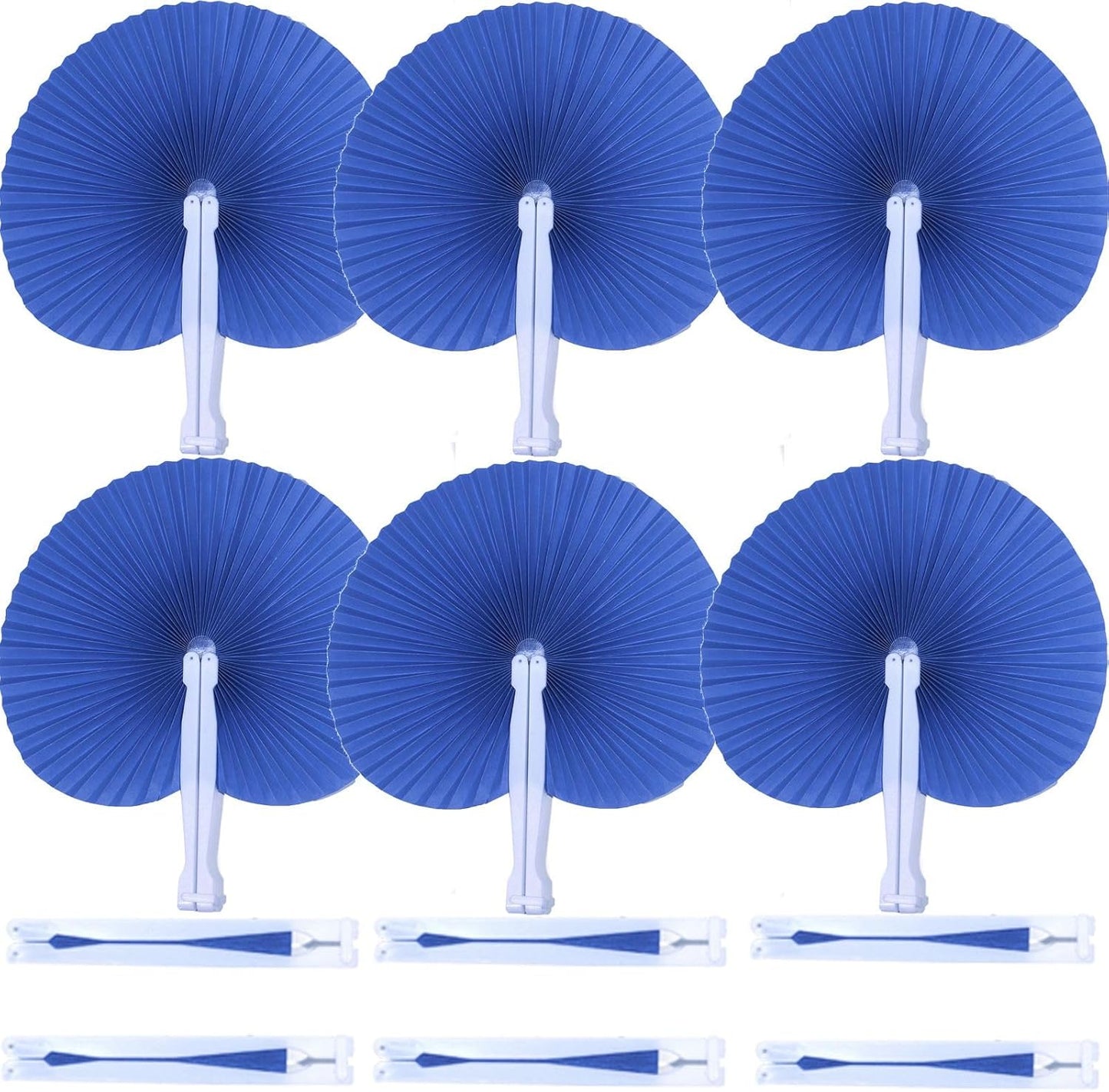 12 Packs Decorative Paper Folding Hand Fans Handheld,Navy Round Foldable Wedding Fans Chinese and Japanese Fans Bulk for Bridal Guest Church Party Favors Dancing Birthday DIY