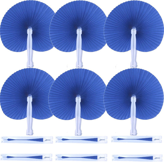 12 Packs Decorative Paper Folding Hand Fans Handheld,Navy Round Foldable Wedding Fans Chinese and Japanese Fans Bulk for Bridal Guest Church Party Favors Dancing Birthday DIY