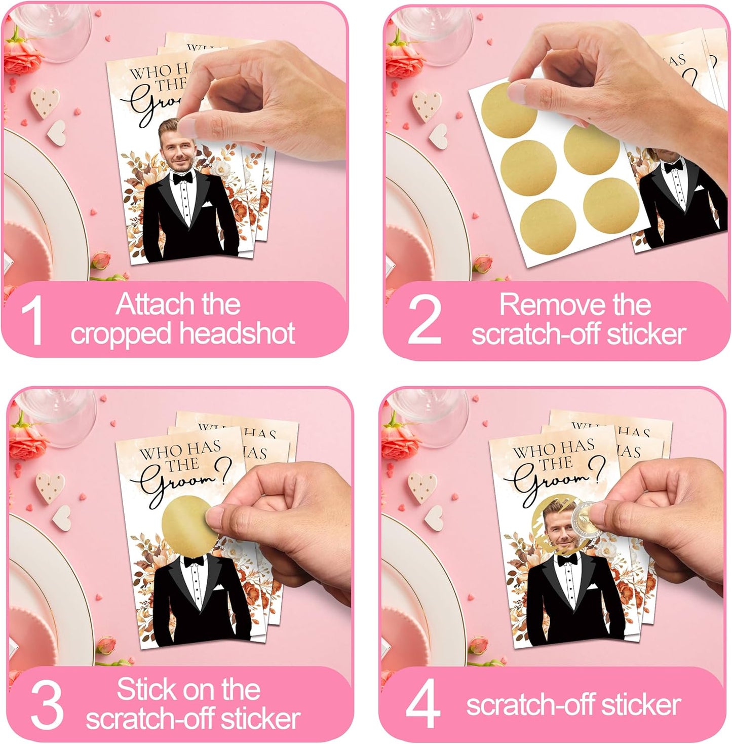 Floral Bridal Shower Games，Who Has The Groom Scratch Off Card, 41Pcs Scratch Card Off Bridal Shower, 3.5"x 2.1" Funny Bachelorette Party Game Favor Decor, Engagement Party Ideas Activities-A03