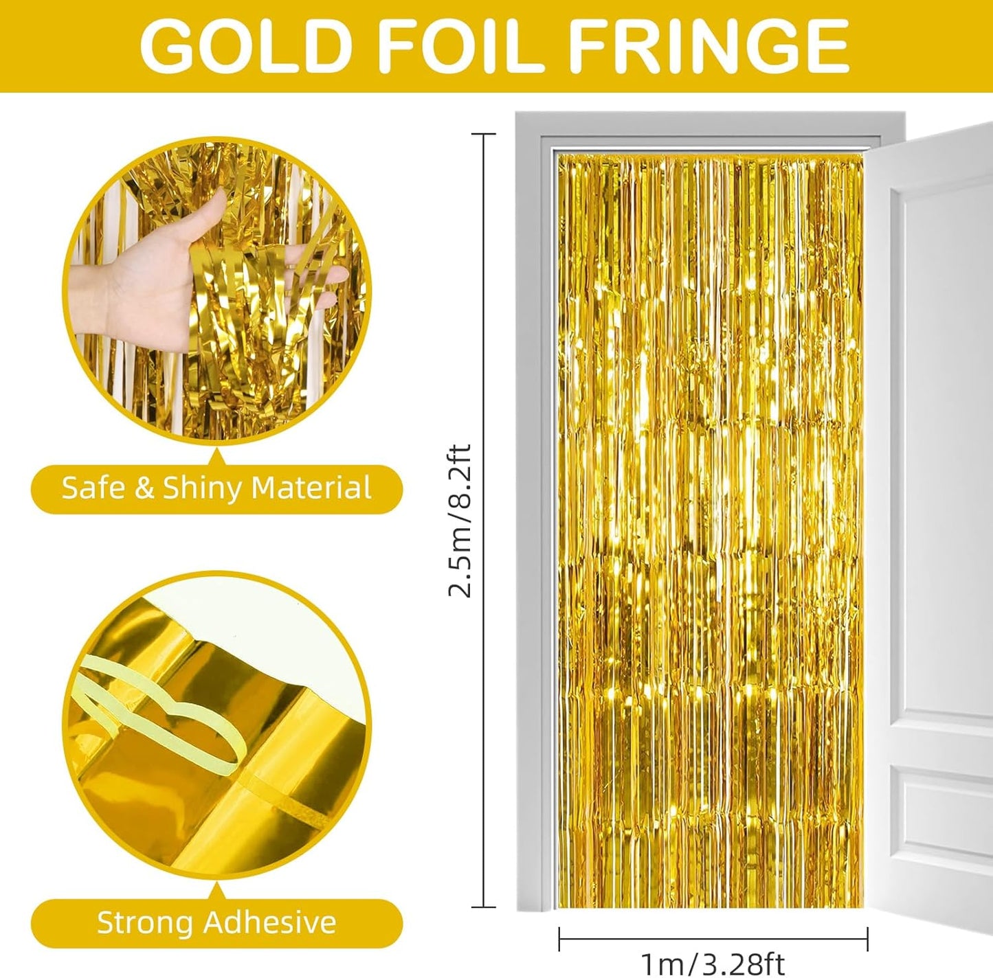 Gold Fringe Curtain Party Streamers, 12 Pack 3.3ft x 8.2ft Foil Curtain Backdrop Tinsel Foil Fringe Curtains Photo Booth Backdrop Streamer for Birthday, Wedding, Baby Shower, Disco Party