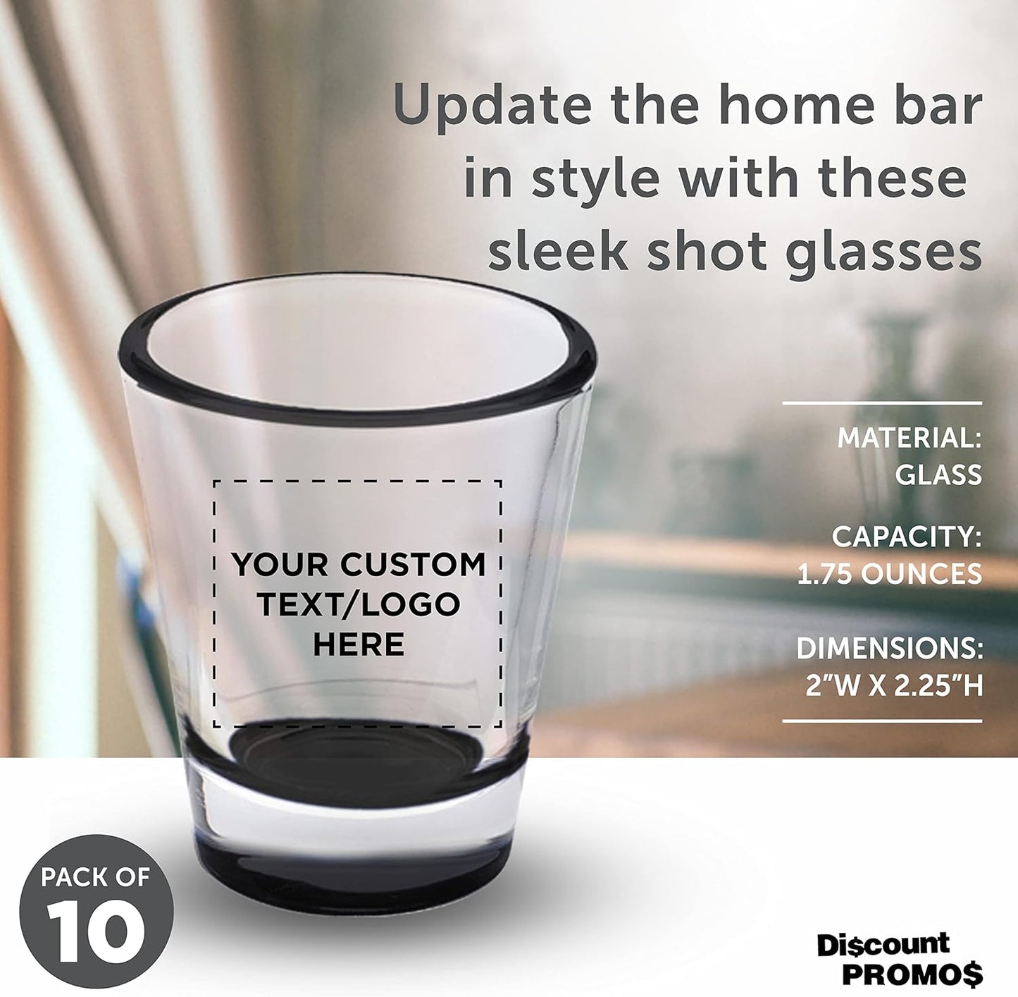 Custom Shot Glasses 1.75 oz. Set of 10, Personalized Bulk Pack - Great for Wedding Favors, Bachelorette Party Decorations, Party Fovors, Color Bottom - Black
