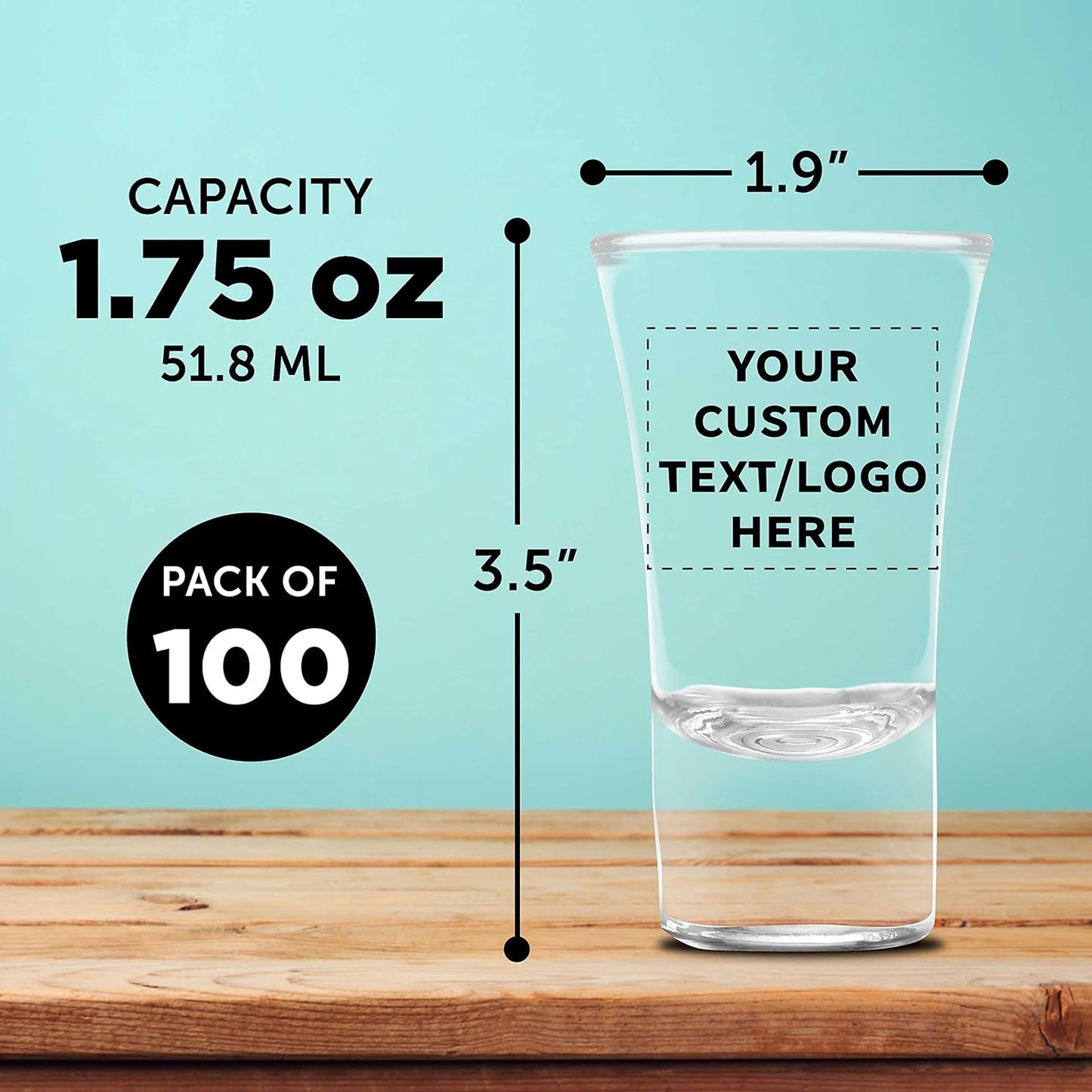 Custom 2 oz. Lord Shooter Etched Shot Glasses, 100 pack, Personalized Text, Logo, 21st Birthday Party, Lounge Glassware, Clear