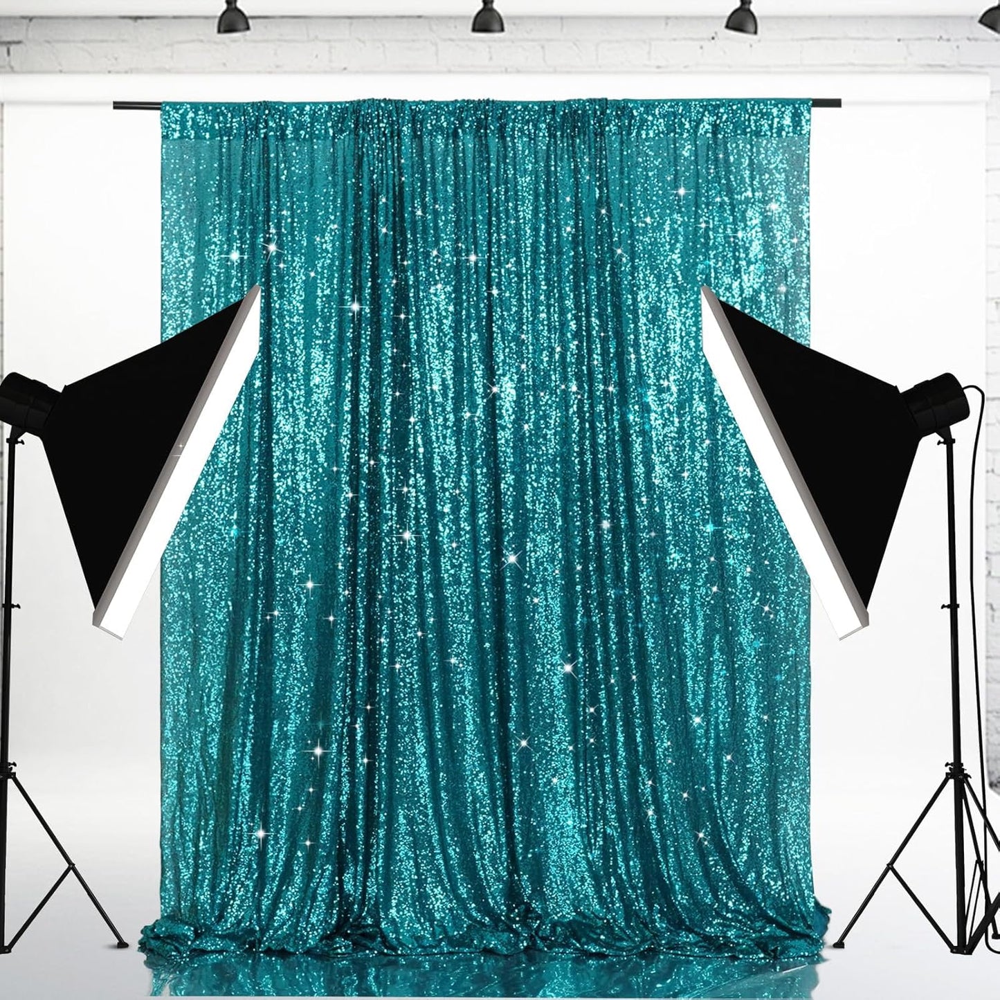 Eternal Beauty Teal Sequin Backdrop, 10x10 Ft Glitter Background Curtains for Shimmer Photography Party Wedding Birthday Back Drop Decor