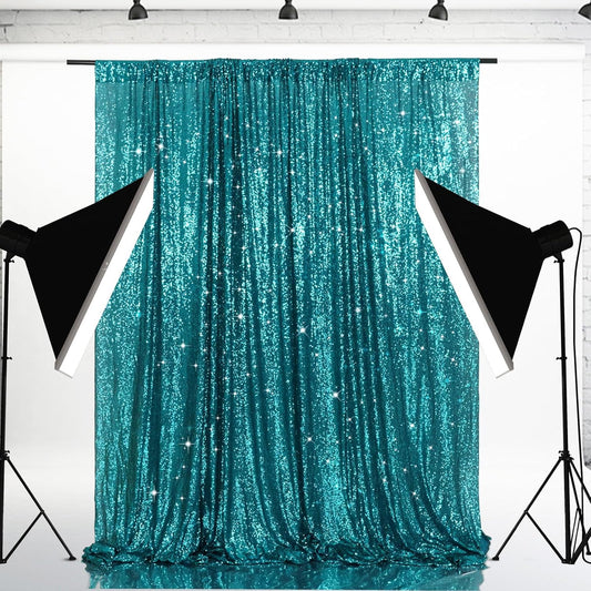 Eternal Beauty Teal Sequin Backdrop, 5x7 Ft Glitter Background Curtains for Shimmer Photography Party Wedding Birthday Back Drop Decor