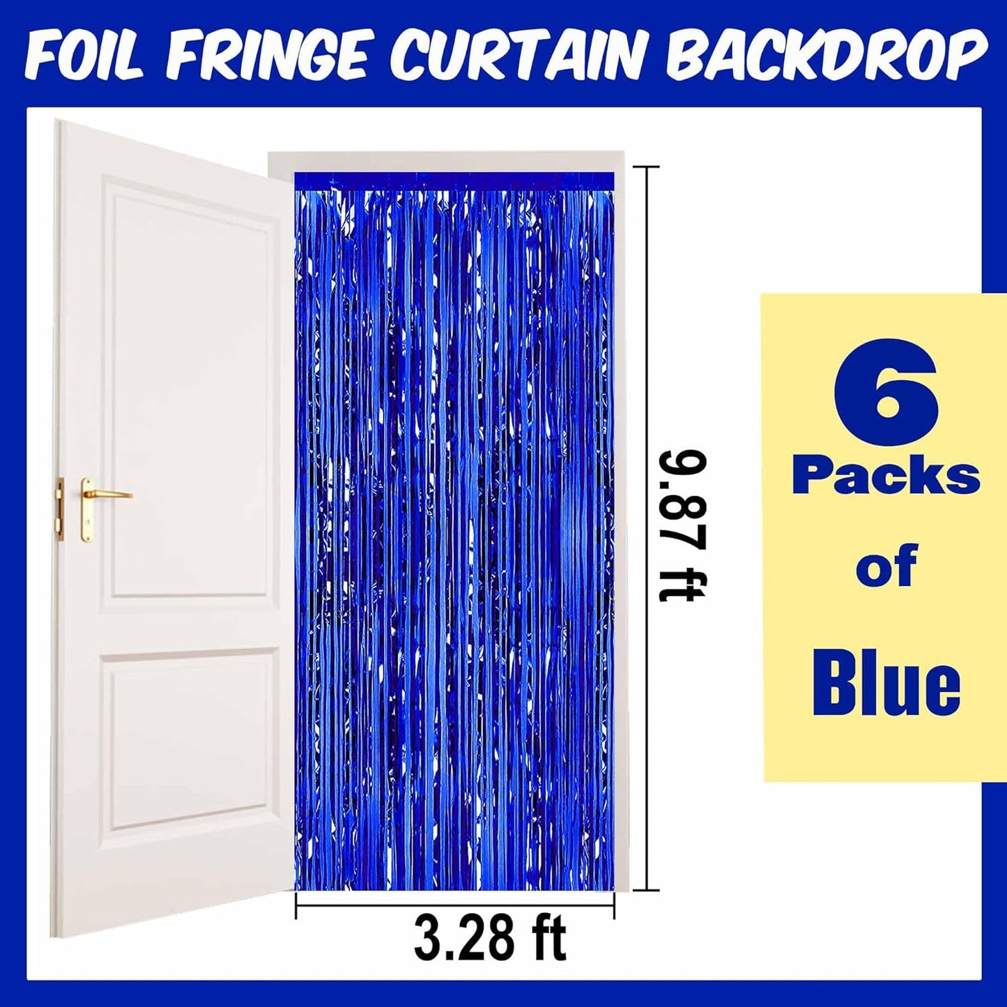 6 Pack 3.28x9.8 Ft Blue Foil Fringe Backdrop Curtains, Metallic Tinsel Streamers Curtains Backdrop for Photo Booth, Hallowmas, Christmas, Graduation, Disco, Celebration Party Decoration