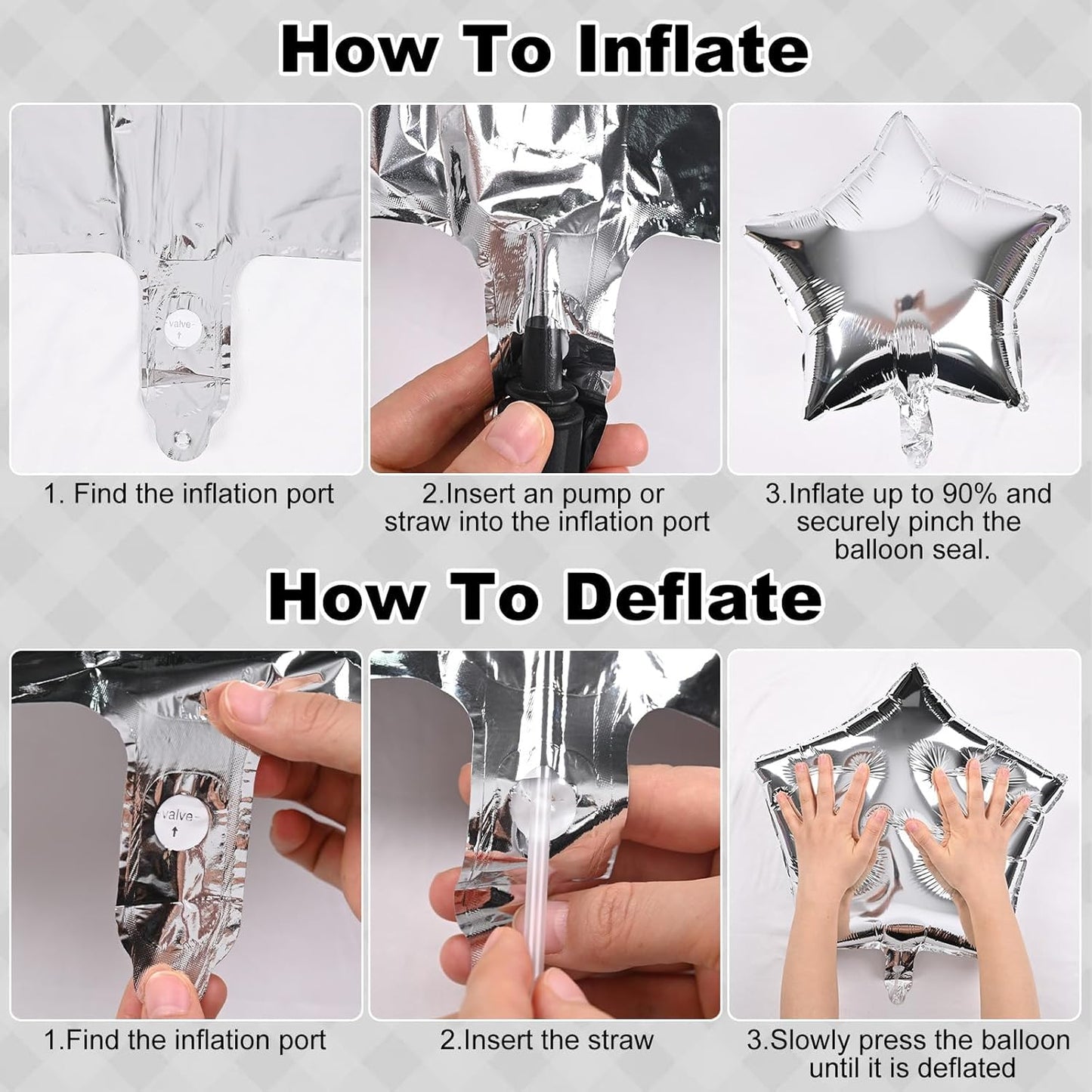 Silver Happy Birthday Balloon Banner, 16 Inch Mylar Foil Letter Balloons, Reusable Birthday Decorations with Silver Star Foil Balloons, Inflatable Party Supplies for Men Women Boys Girls Decoration