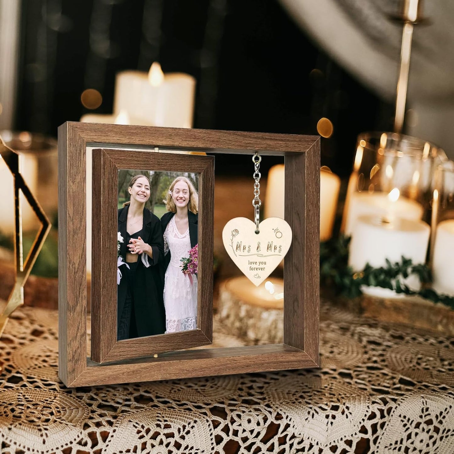 4x6 Mrs & Mrs Picture Frame Wedding Bridal Shower Gifts, Lesbian Anniversary Engagement Wedding Gifts for Newlywed Couples (Display Two 4x6)