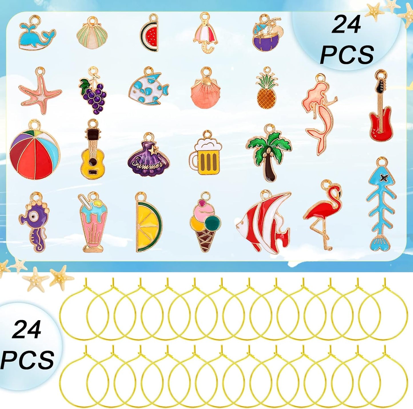 SANNIX 24pcs Wine Glass Charms - Identifier Tags for Stem Glasses - Funny Charms for Summer Christmas Wine Tasting Party Decorations