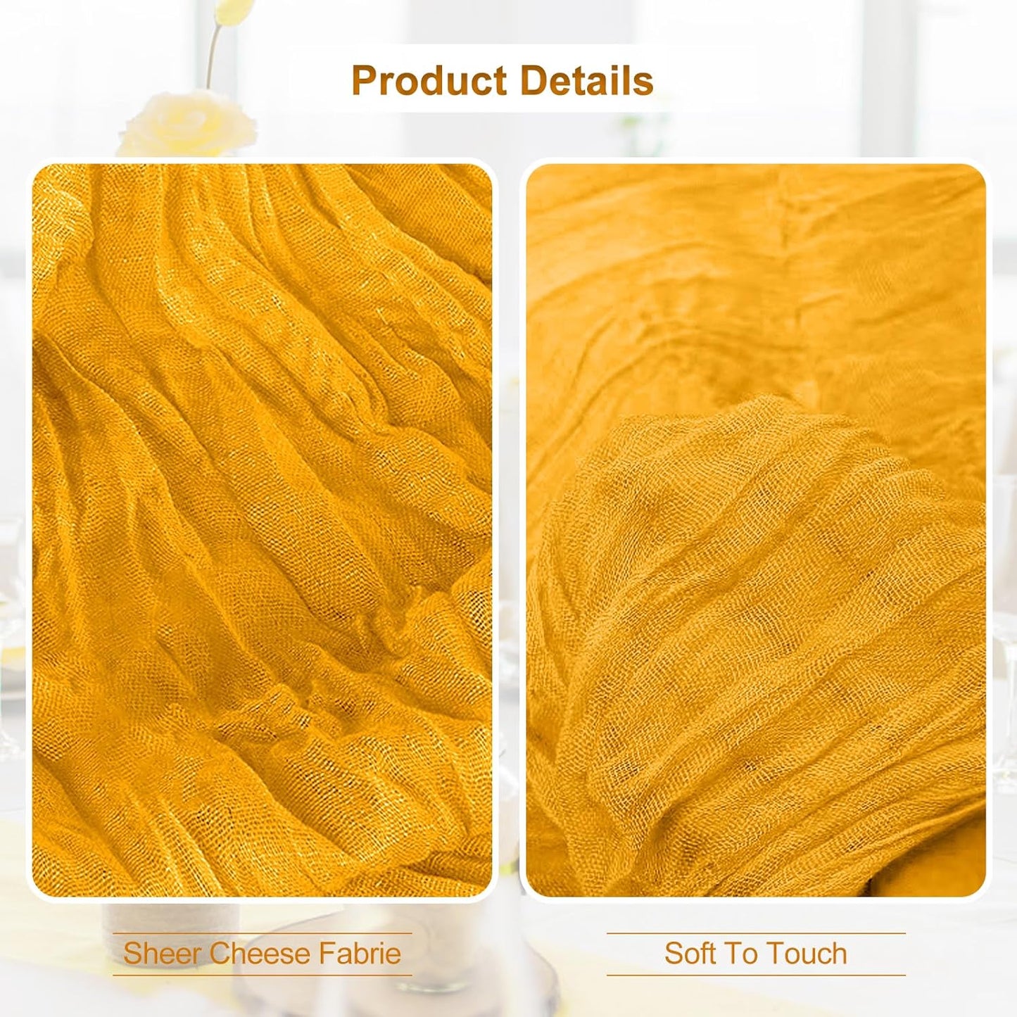 10 Pack Gold Cheesecloth Table Runner 35x120 Inch 10Ft Rustic Gauze Cheese Cloth Table Runner Sheer Cheesecloth Table Runners for Wedding Party Bridal Shower Decoration