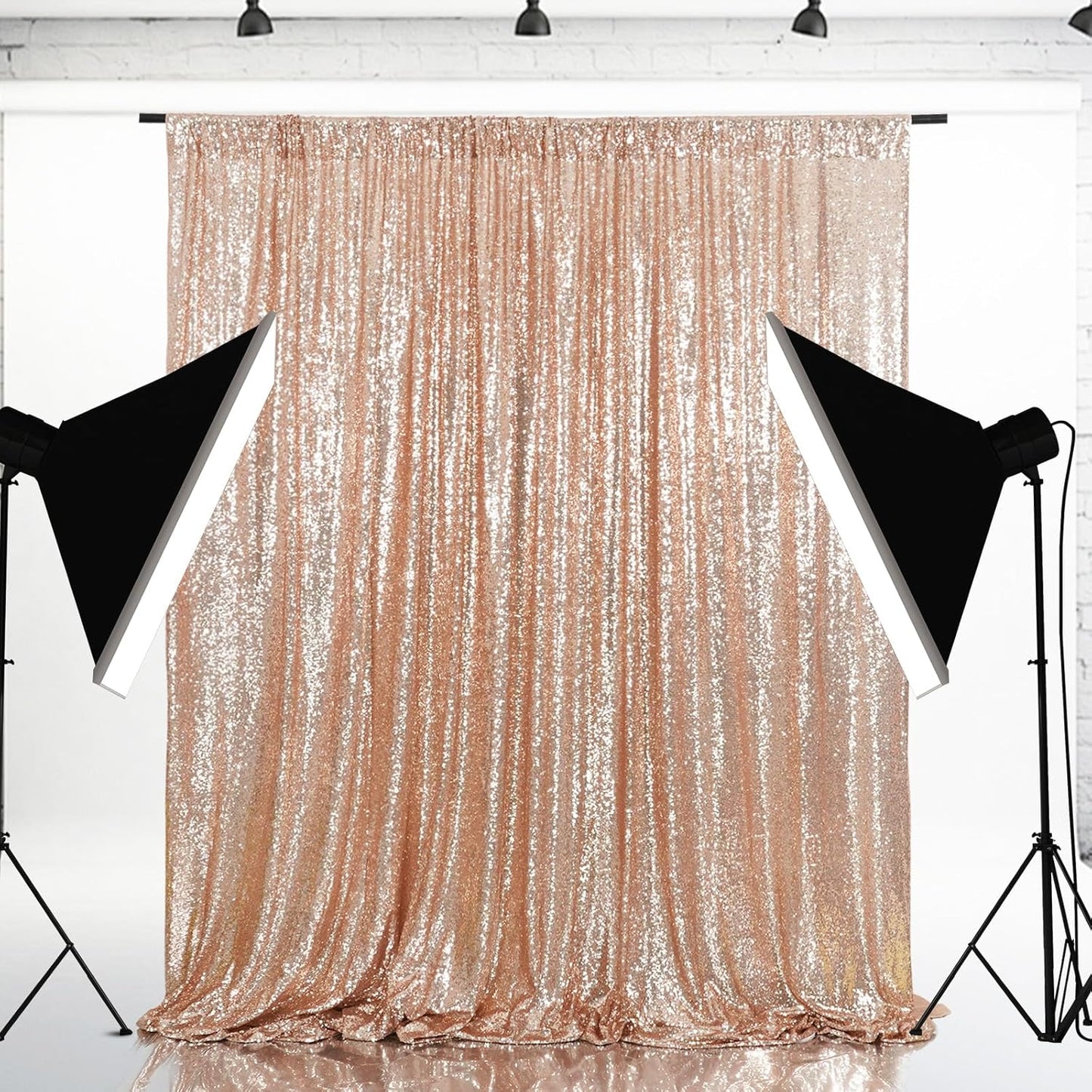 Eternal Beauty Rose Gold Sequin Backdrop, 8x10 Ft Glitter Background Curtains for Shimmer Photography Party Wedding Birthday Back Drop Decor