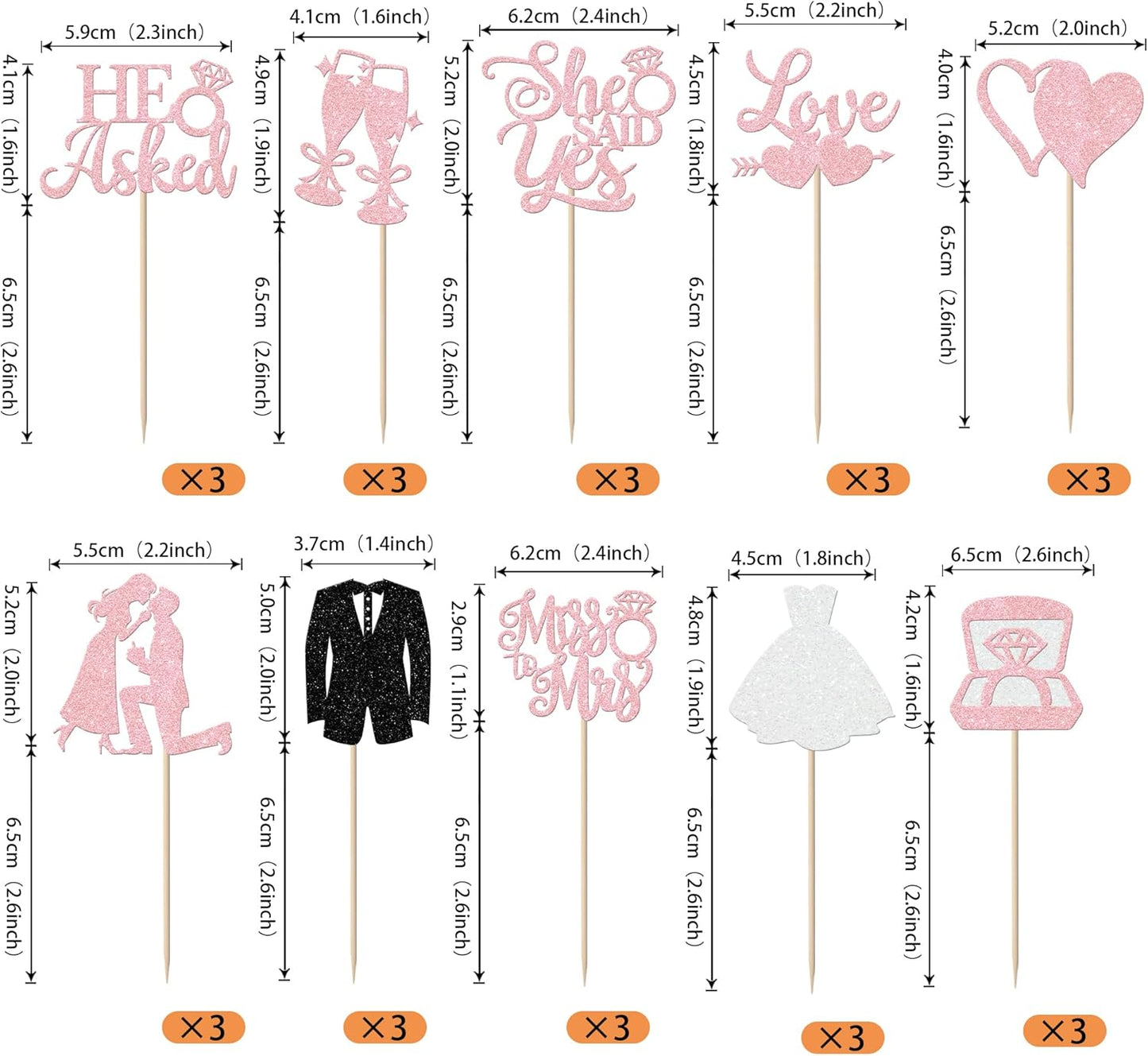 30 Pack Bride to be Cupcake Toppers Glitter Diamond Ring Love I Do Cupcake Picks Miss to Mrs He Asked She Said Yes Bridal Shower Wedding Engagement Bachelorette Cake Decorations Party Pink
