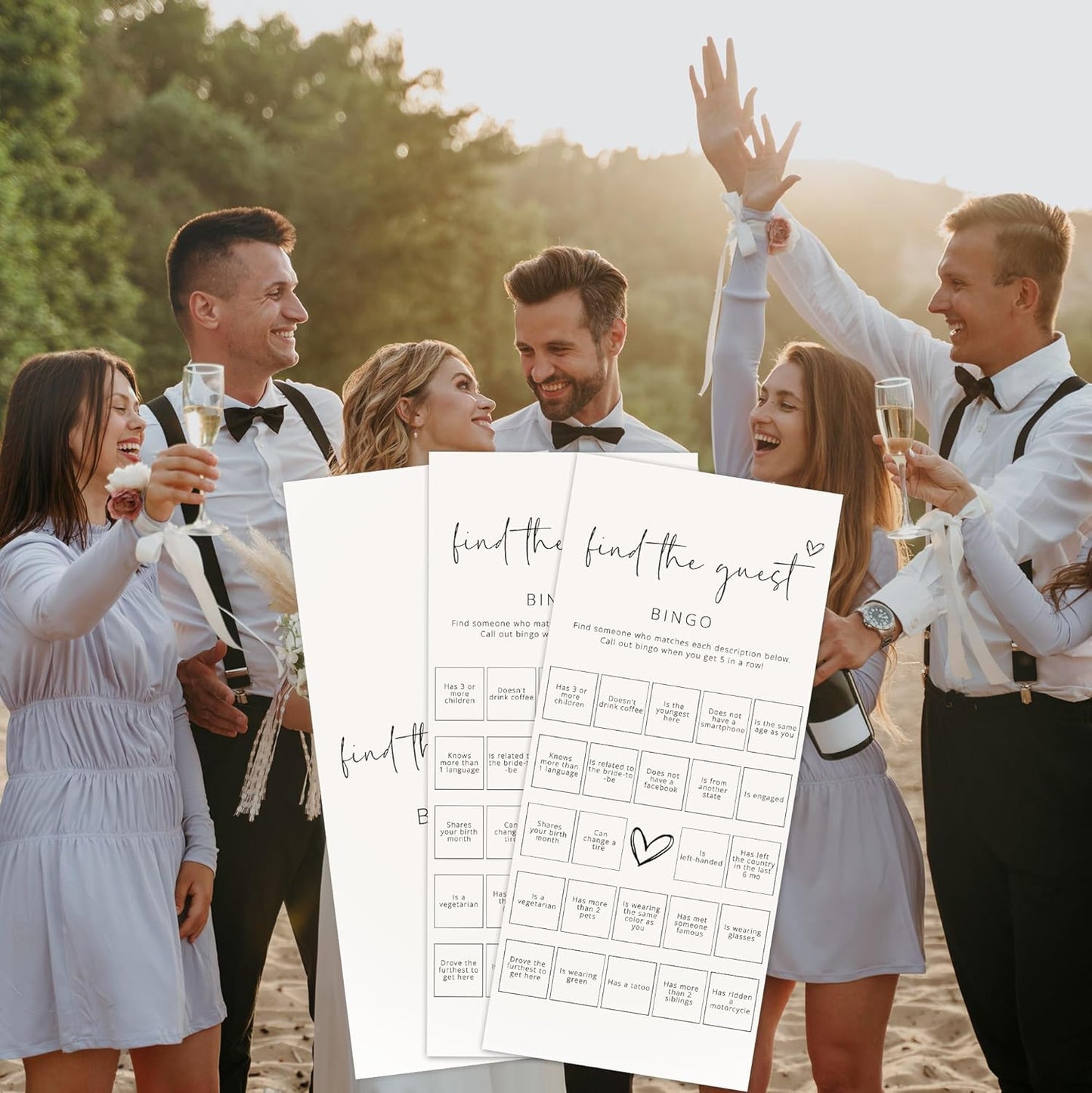 Bridal Shower Games, Find The Guest Bingo, 25Pcs 4x9inch Minimalist White Double-Sided Bridal Game Cards, Wedding Shower Games for Guests, Engagement Bachelorette Party Supplies - A16