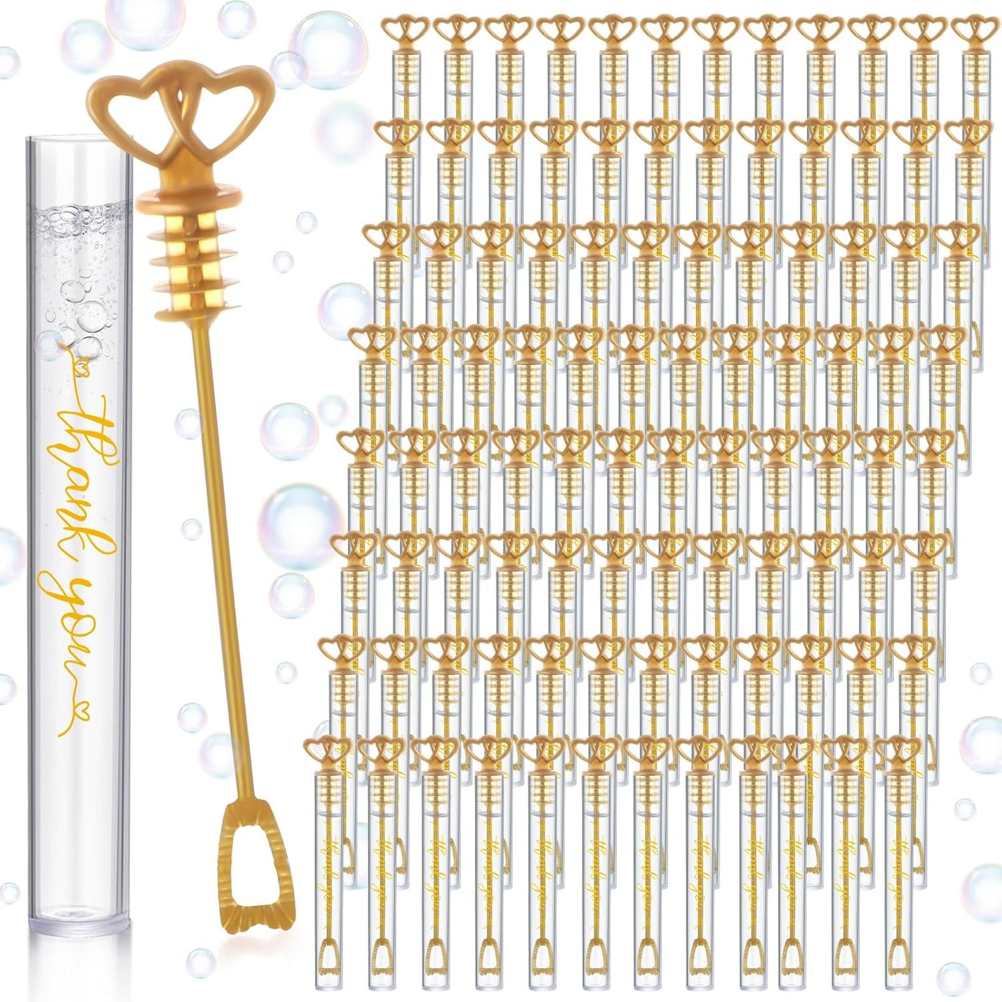 150 Pcs Bubble Wands Bulk for Wedding Party Mini Heart Wand with Bubble Solution for Wedding Bridal Showers Valentine Anniversary Graduation Birthday Supplies(Gold,Thank You)