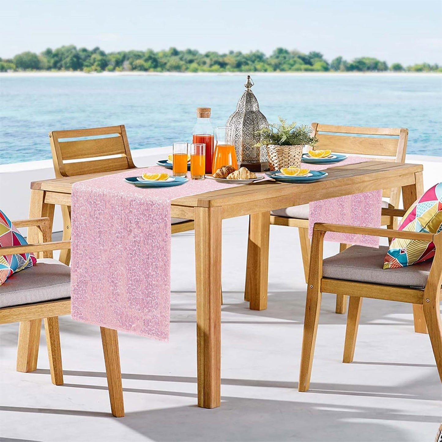 2 Packs 12 x 72 inches Sequin Table Runner, Pink Glitter Table Runner for Birthday Party Supplies Wedding Engagement Baby Shower Holiday Celebration Event Decorations