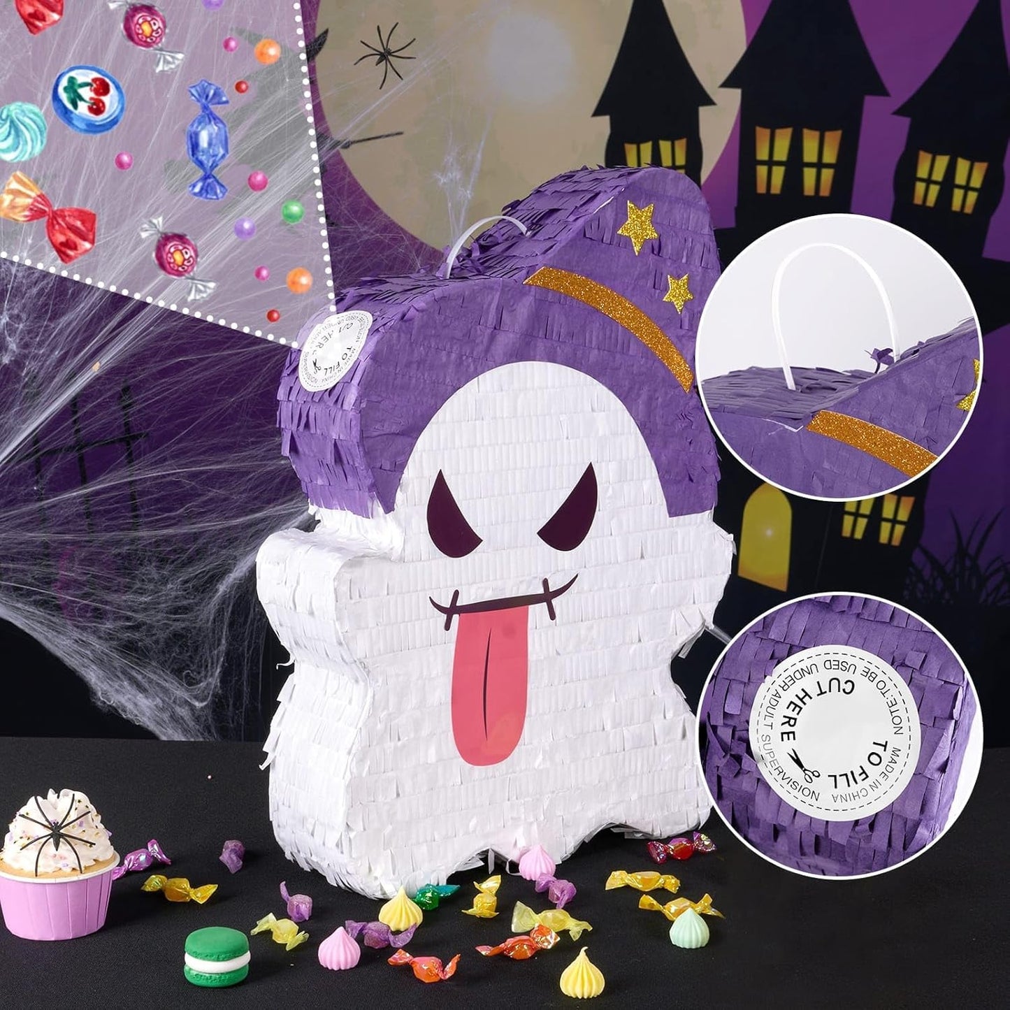 WERNNSAI Halloween Ghost Pinata - Halloween Ghost Party Games Decorations for Kids Baby Hallo-ween Costumes Party Supply Haunted House Ghost Decorations with Bat Blindfold