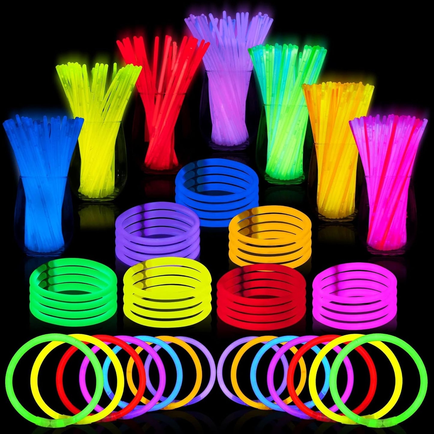 JOYIN 100 Pcs 8" Glowsticks, Halloween Supplies Pack, Bracelets Necklaces, Glow in the Dark Party Favors, Easter, Christmas, Football Party Supplies