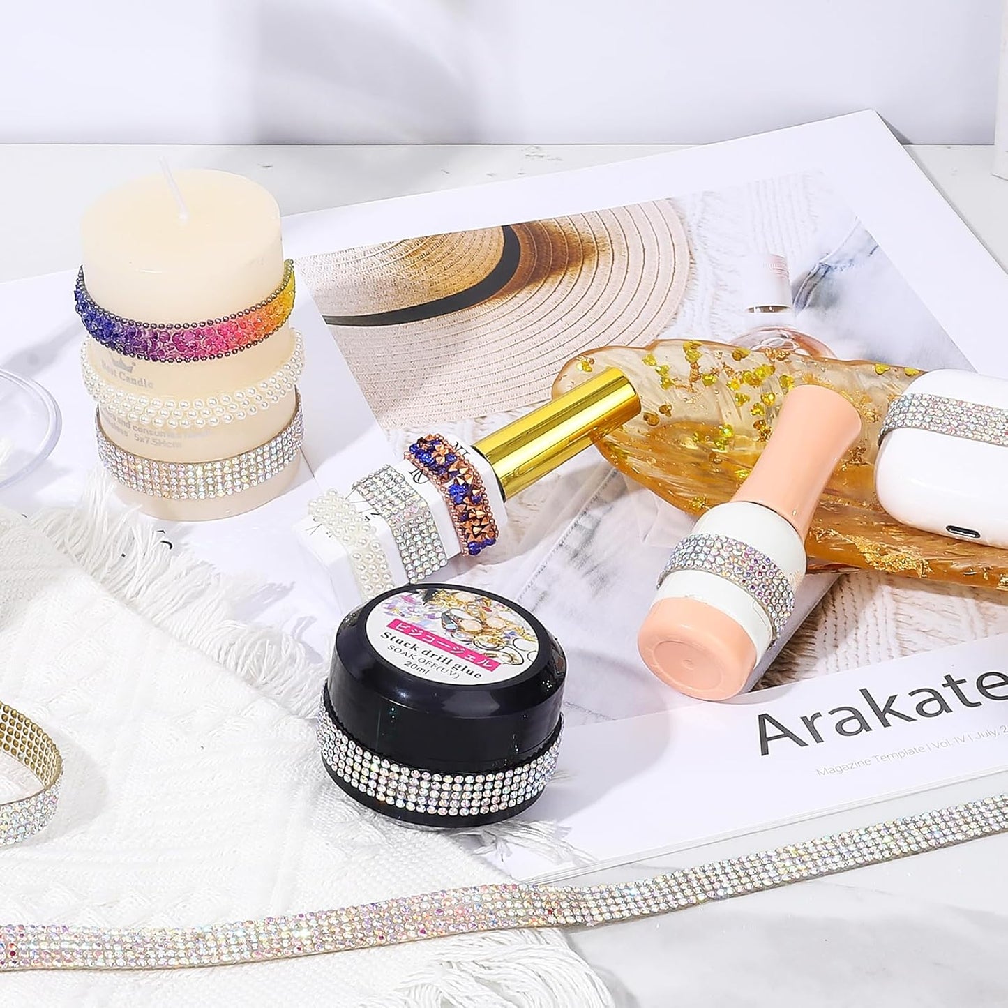 Rhinestone Ribbon 3 Yards Self Adhesive Rhinestone Strips Diamond Ribbon Sticker Crystal Roll Glitter Bling 2mm Rhinestones Tape for Crafting DIY Art Decoration (Silver AB,0.4 Inch)