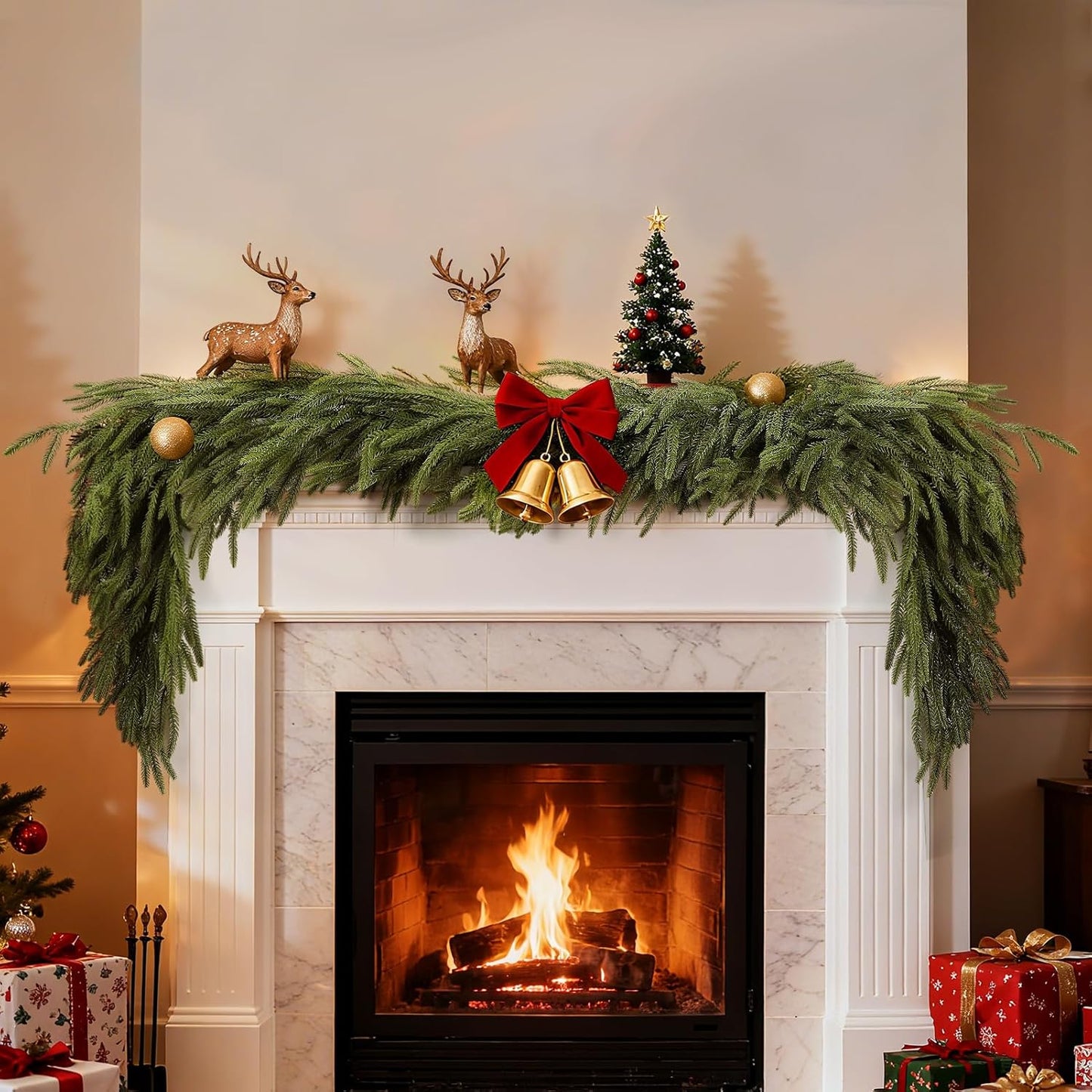 6ft Christmas Norfolk Pine Garland - Real Touch Artificial Greenery Cedar Garland for Xmas Fireplace Mantle Table Window Home Holiday Decoration