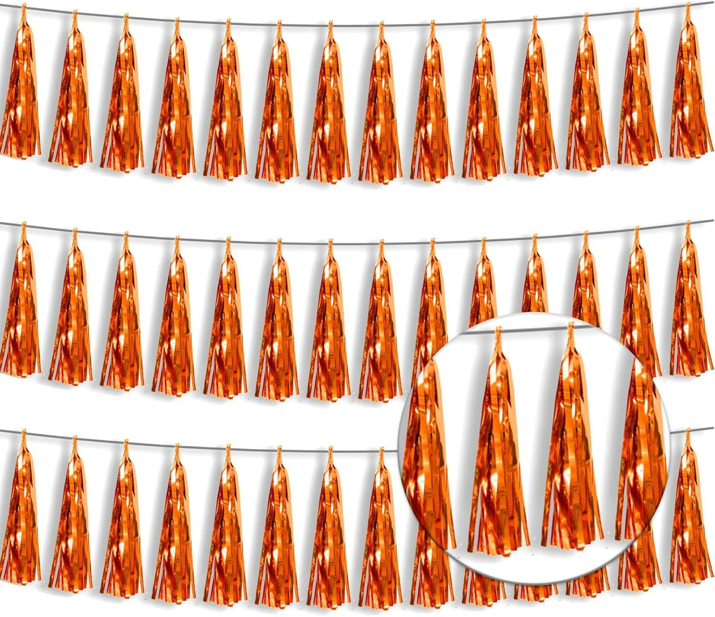 3P Metallic Fringe Tassel Banner Garland Foil Tinsel Streamer Wall Hanging Curtain Backdrop Banner for Parade Floats, Halloween Decorations, Christmas Day, Fall, Thanksgiving Party Decoration(Orange)