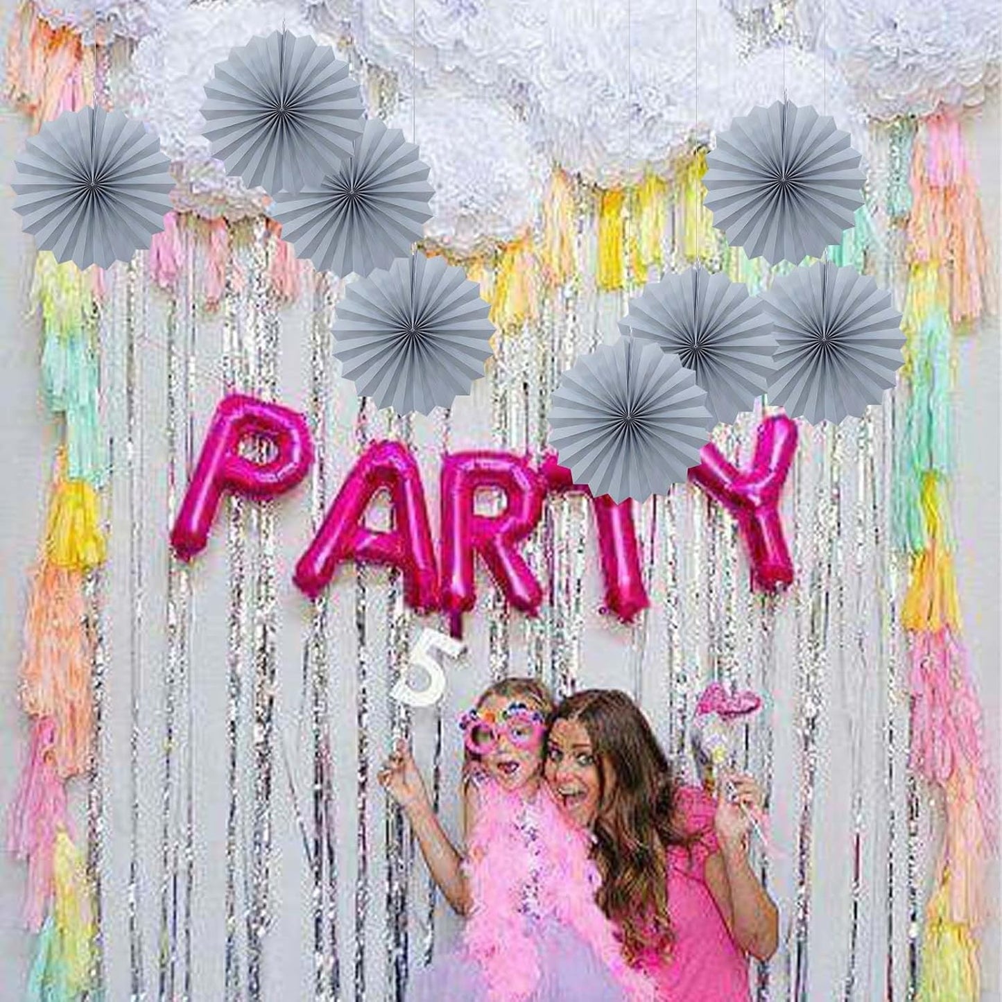 Gray Party Decorations,Wedding Decorations for Party Events Accessories,Anniversary Decorations,Birthday Decorations for Men,12in Hanging Paper Fans 30 Color DIY Set(Gray)