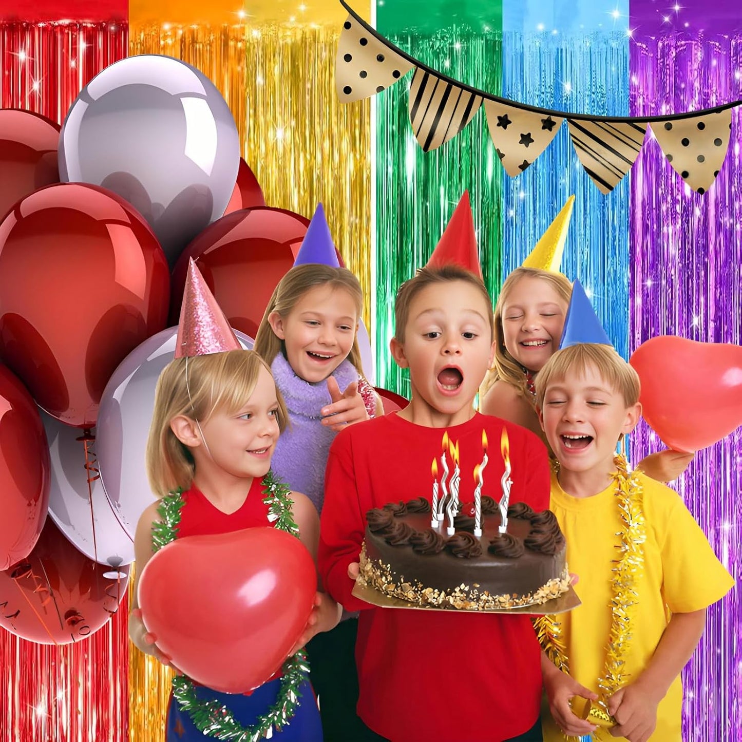 Keyali 2 Pack 3.3 * 8.3 ft Foil Curtain Metallic Tinsel Fringe Curtains Photo Booth Props Backdrop for Birthday Wedding Engagement Baby Shower Christmas Holiday Celebration Party，Rainbow