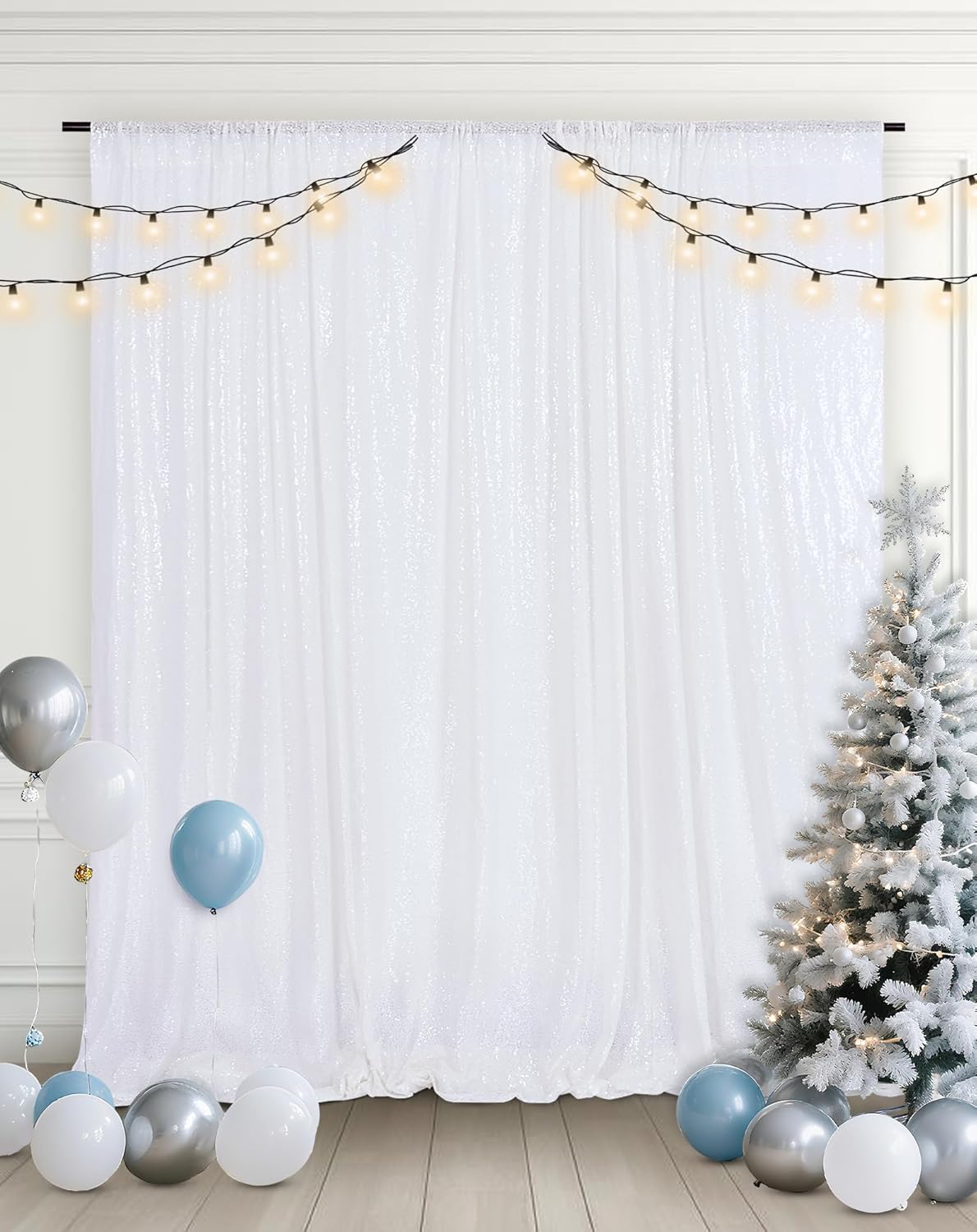Eternal Beauty White Sequin Backdrop, 10x10 Ft Glitter Background Curtains for Christmas Shimmer Photography Party Wedding Birthday Back Drop Decor