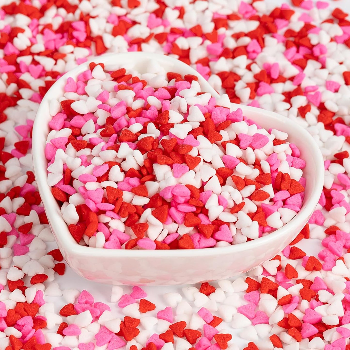 Edible Heart Sprinkles for Cake Decorating,Red Pink White Heart Shapes Mix,100g,Miniature Sugar Sprinkle for Baking Decorations ,Cake Ice Cream Cookies Cupcake Chocolate Topper Birthday Wedding Valentines Christmas Supplie