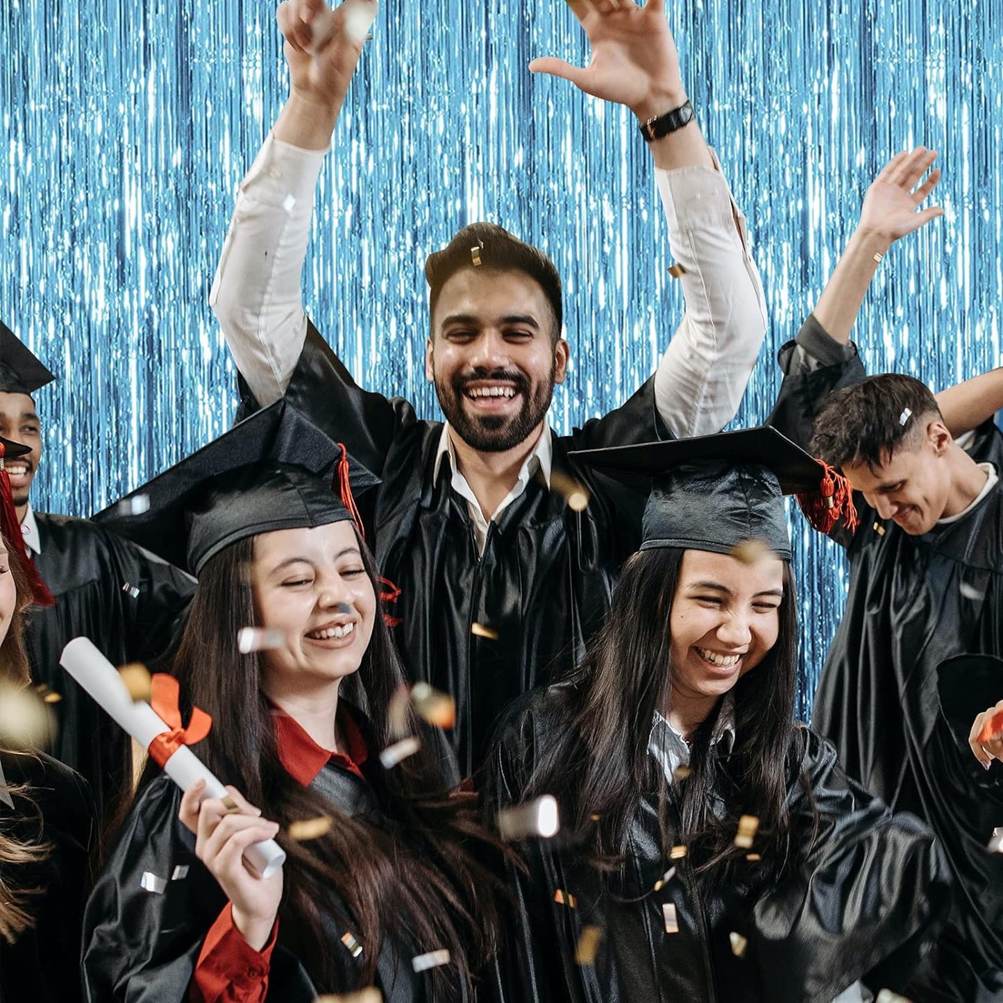 2 Pack Blue Streamers Party Decorations Fringe Backdrop Ocean Themed Decorations Foil Curtain Backdrop Blue Birthday Ocean Party Decor Supplies