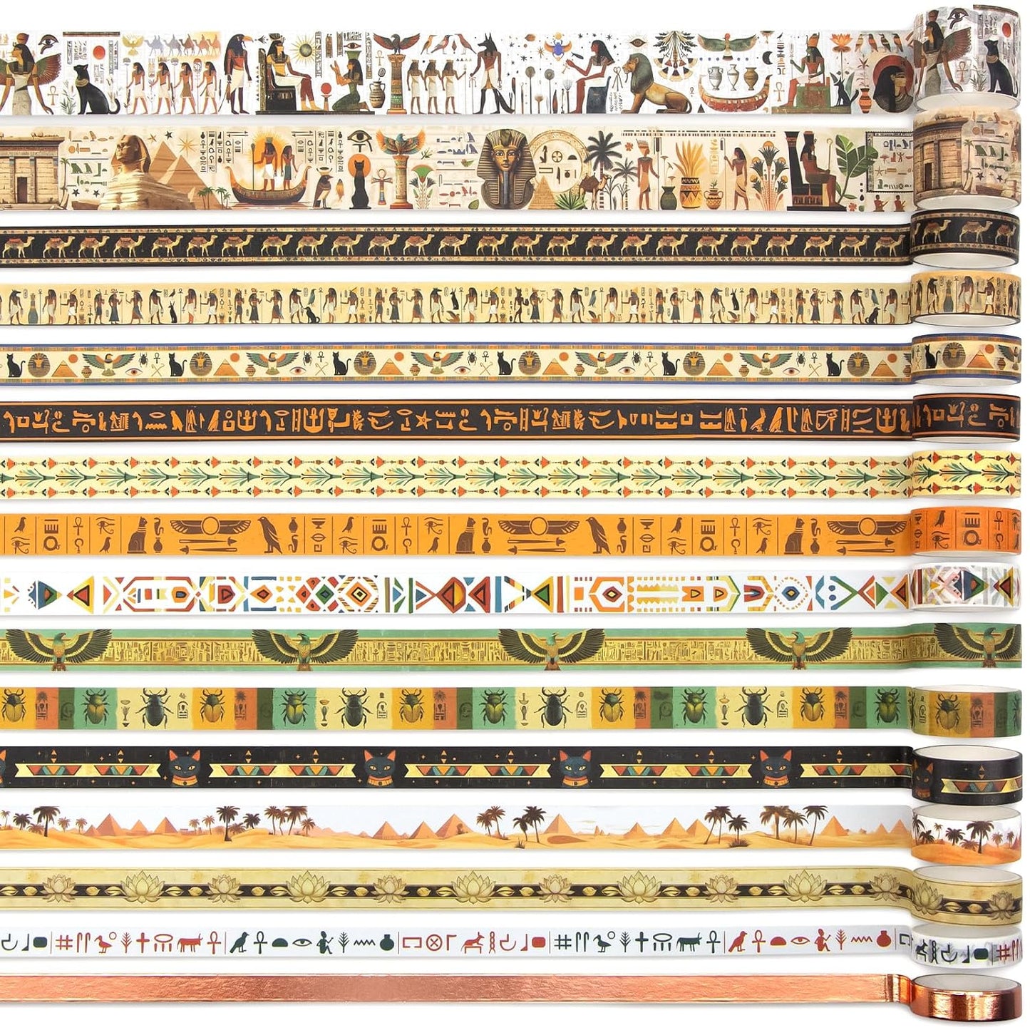 Mooker 16 Rolls Washi Tape Set - Decorative Tape Egyptian Style, Craft Tape for Journaling Supplies, Scrapbooking Supplies, Journaling Supplies, DIY Crafts, Junk Journal Supplies, Scrapbook Paper