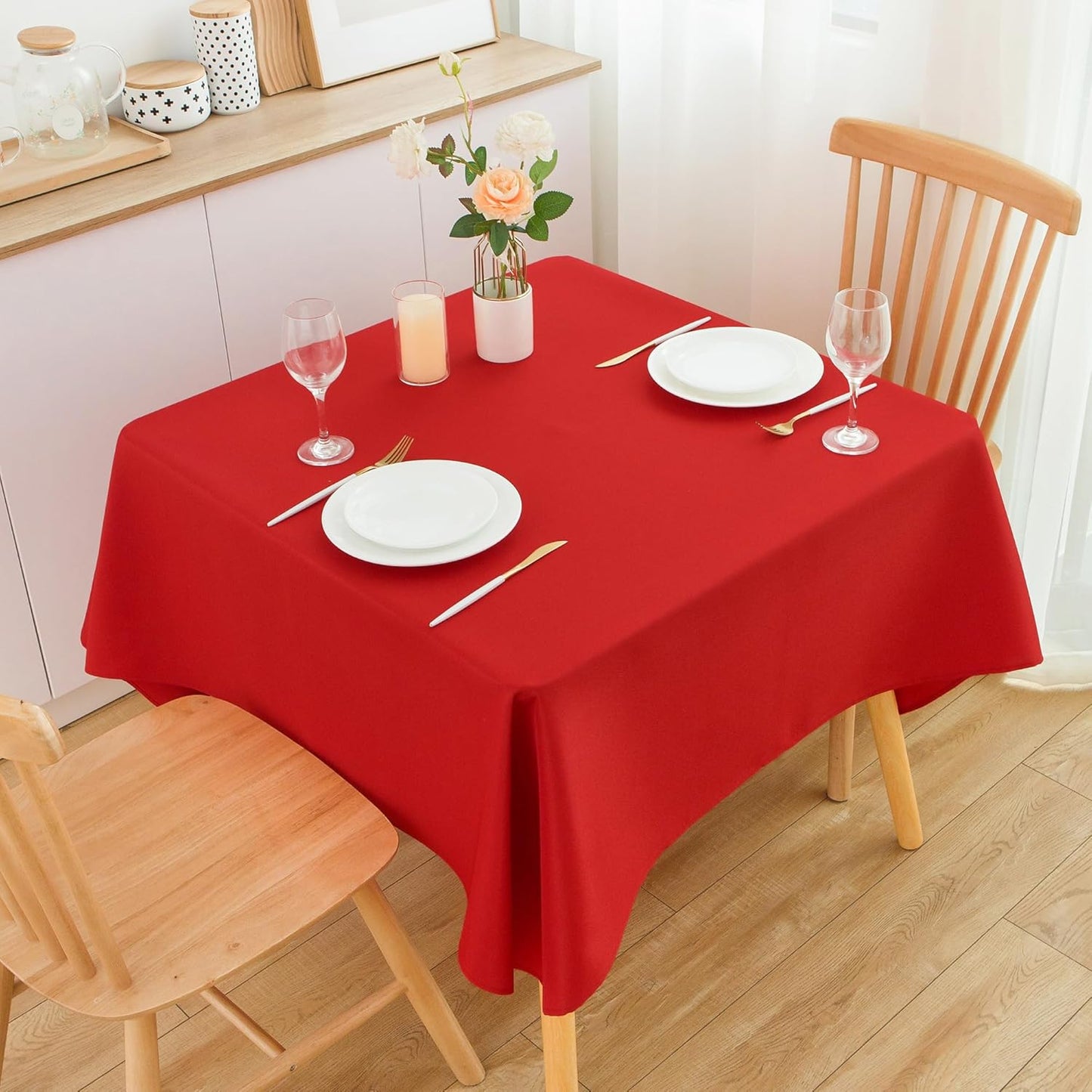 2 Pack Square Table Cloth 70X70 Inch Red Washable Fabric Tablecloth Polyester Solid Dining Table Cover for Birthday Party Dinner Holiday Outdoor Indoor