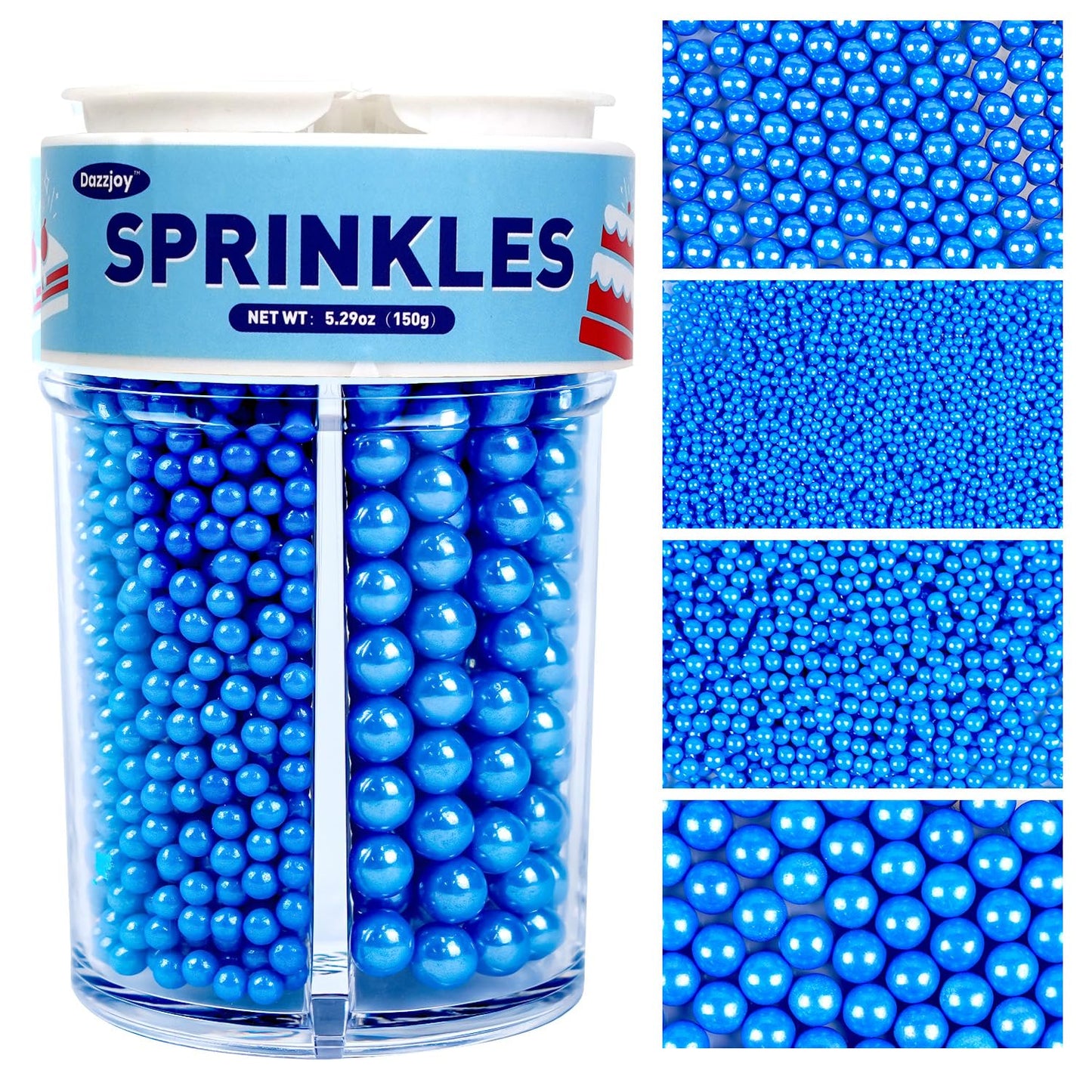 Dazzjoy Edible Blue Ball Pearl Sugar Sprinkles, 150g/5.29oz, Blue Sprinkles for Cake Decorating, Cake Decoration & Cupcake Topper