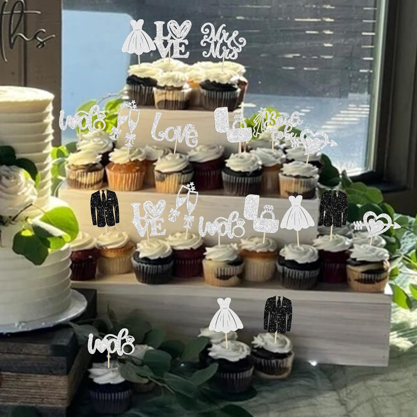 Ephlyn 30Pcs Bride to be Cupcake Toppers Glitter Diamond Ring Love I Do Cupcake Picks for Miss to Mrs Bridal Shower Wedding Engagement Bachelorette Cupcake Decorations Party Supplies Silver