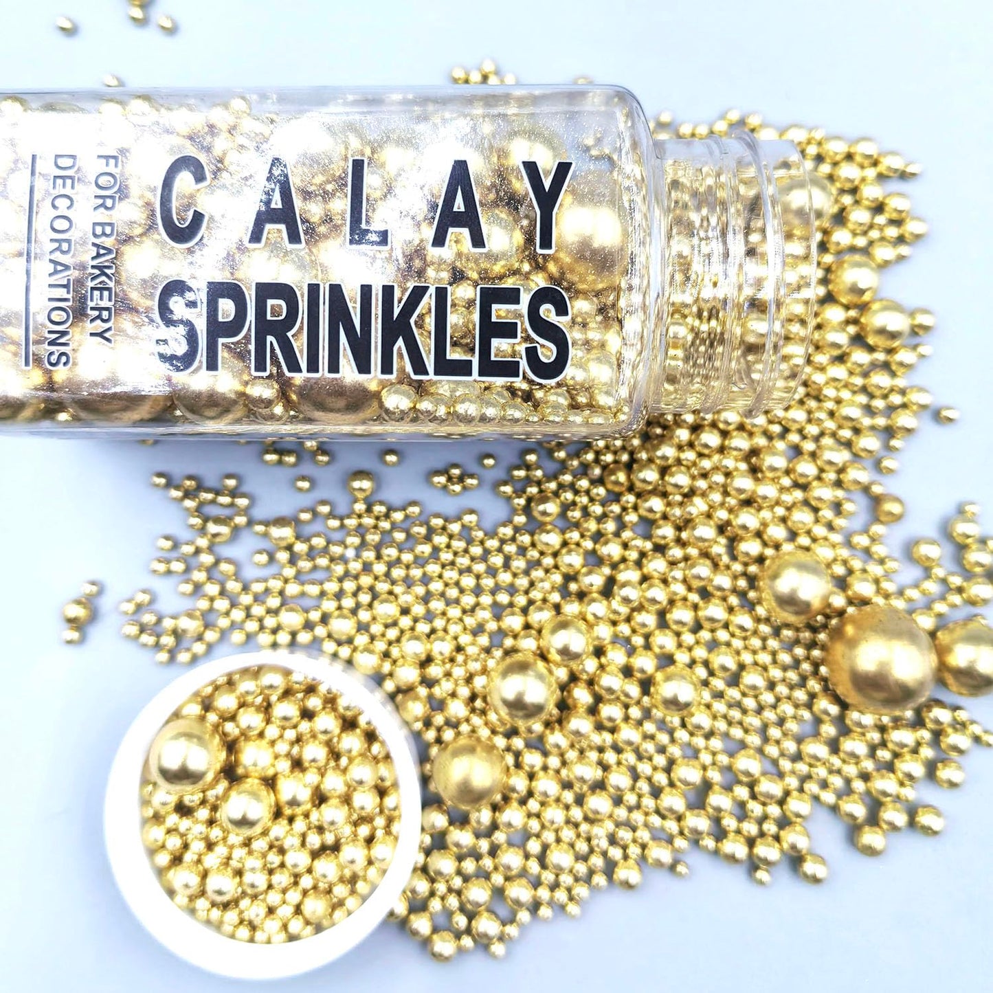 Edible Pearl Sugar Sprinkles Gold Candy Mixing Size Baking Edible Cake Decorations Cupcake Toppers Cookie Decorating Celebrations Wedding Valentines Easter Halloween Christmas Supplies 120g/ 4.23oz