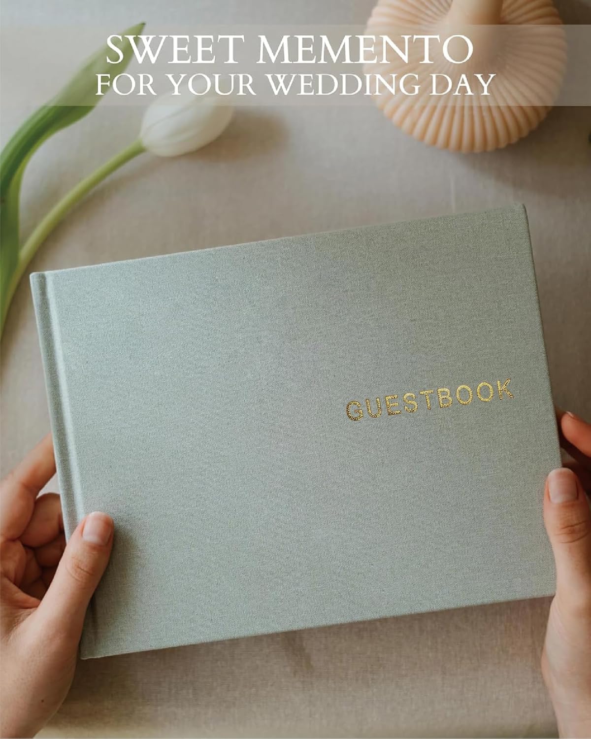 Elegant Linen Wedding Guset Book - Polaroid Guest Book for Wedding Reception,Baby Shower,Bridal Shower and Special Events - 100 Blank Pages for Sign in and Photos (A-Sage Green)