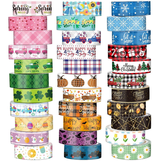 TaoBary 33 Rolls Holiday Plaid Washi Tape, 15 mm Seasonal Washi Tape Set Bohemian Colorful Vintage Cute for Card Wrapping Craft(Cute Style)
