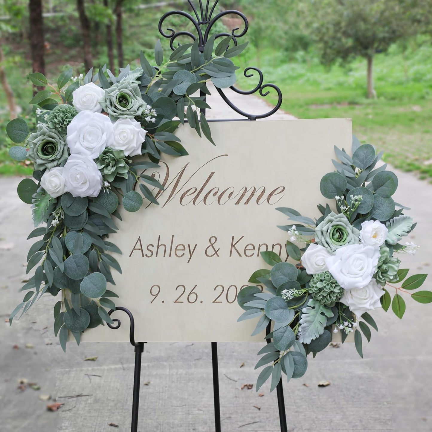 ponatia Wedding Arch Flowers (Pack of 2), Artificial Sage Green Wedding Flowers for Wedding Welcome Signs Decorations and Flower Arch for Wedding Ceremony Reception (Sage Green)