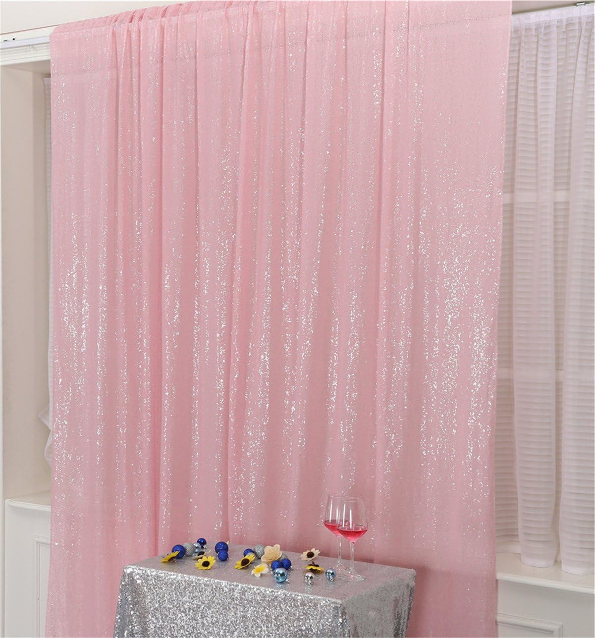 Eternal Beauty Pink Sequin Backdrop, 6x6 Ft Glitter Background Curtains for Shimmer Photography Party Wedding Birthday Back Drop Decor