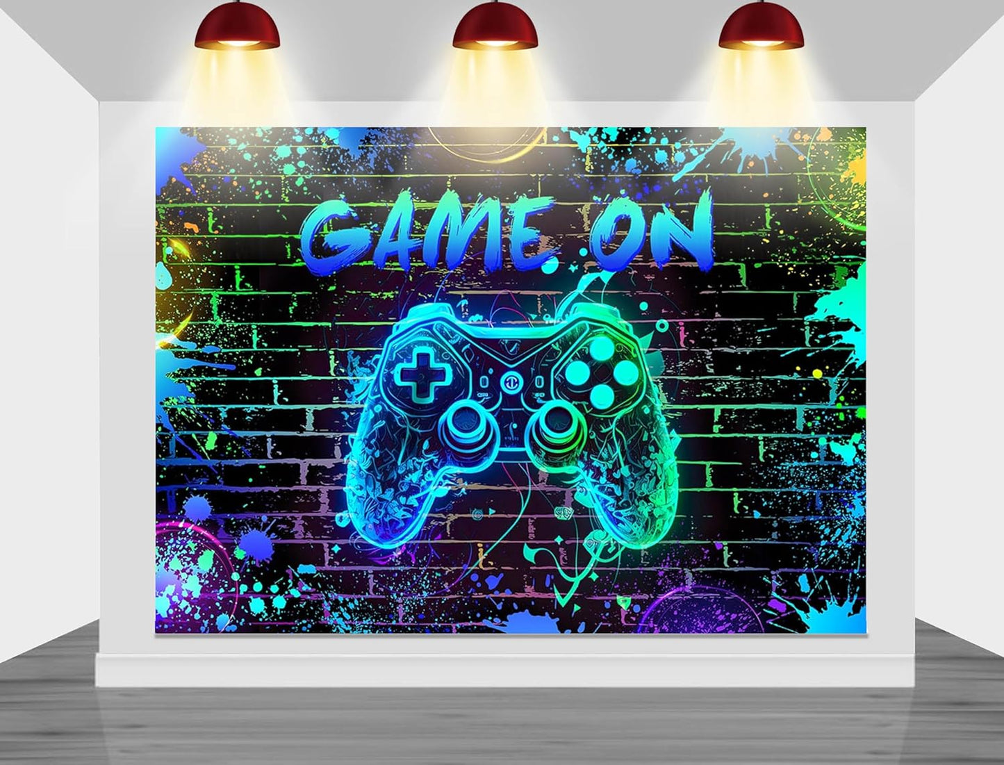 Mocsicka Game On Backdrop Video Game for Boys Level Up Birthday Party Decoration Game Night Arcade Neon Glow Gamer Banner Photography Background (Blue, 10x8ft(120"x96"))