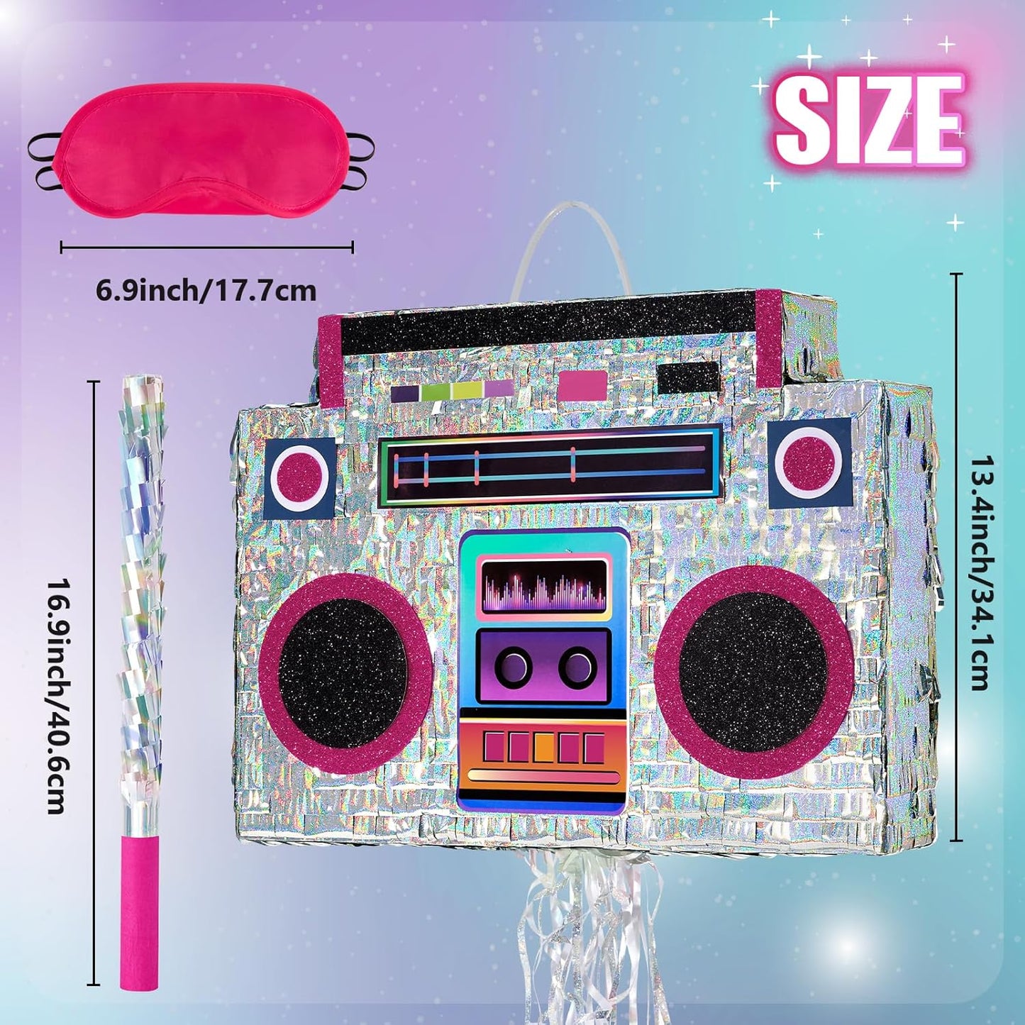 WERNNSAI Music Player Piñata - 80s and 90s Theme Party Decorations Piñata Bundle with Blindfold and Bat Music Piñata for Adults Kids Birthday Hip Hop Theme Party(12.5" x 16.5" x 3")