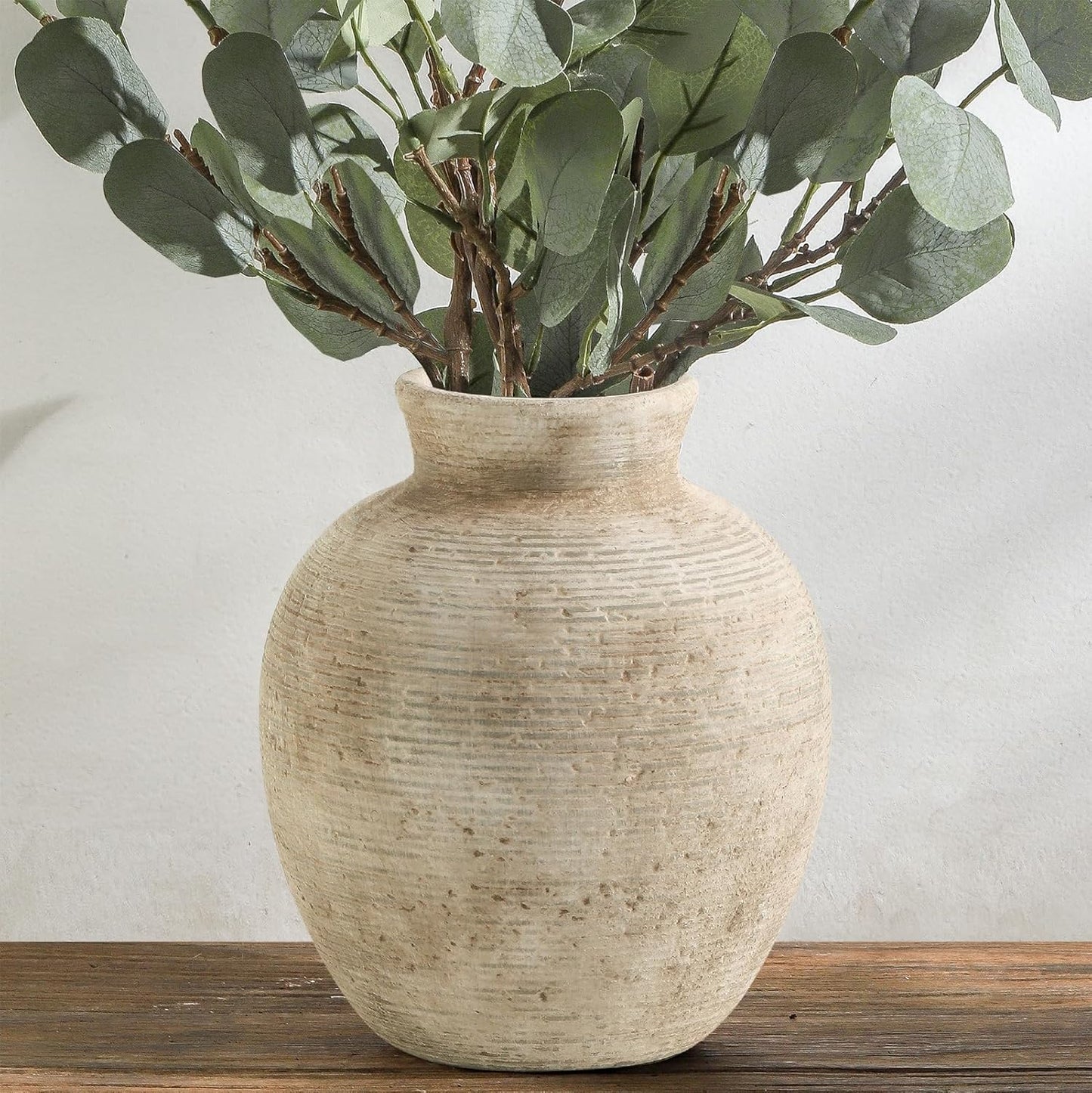 Ceramic Flower Vase Home Decor - Farmhouse Table Vases Rustic Vintage Living Room Kitchen Bedroom Decorations for House Book Shelf Office Coffee Desk Dining Fireplace (7.4" Retro)