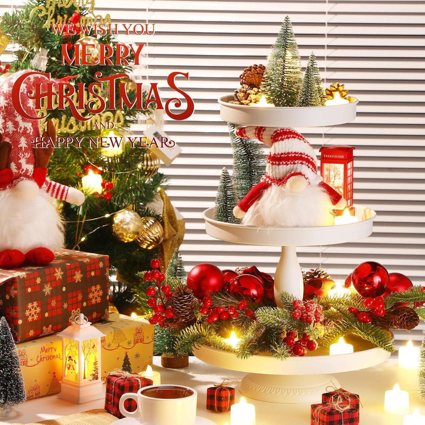 Maxdot 2 Pcs 3 Tier Cupcake Stand Holder, Round Cupcake Stand Serving Tray, Metal Tiered Tray Pastry Dessert Cake Tower Display Stand for Baby Shower Tea Party, Wedding and Birthday (White)