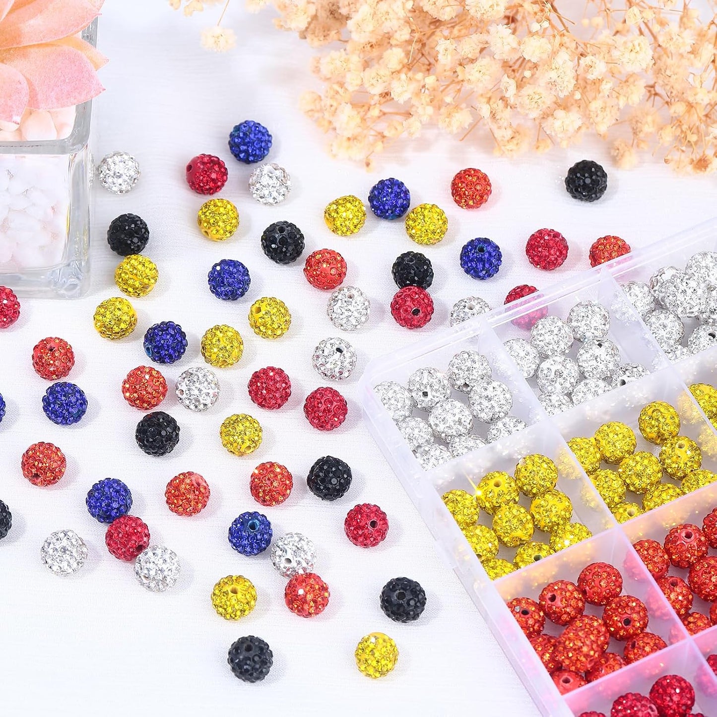240pcs 10mm Gold Rhinestone Beads for Jewelry Making, Crystal Disco Ball Beads for DIY Crafting Friendship Bracelet, Necklace, Earring and Decoration