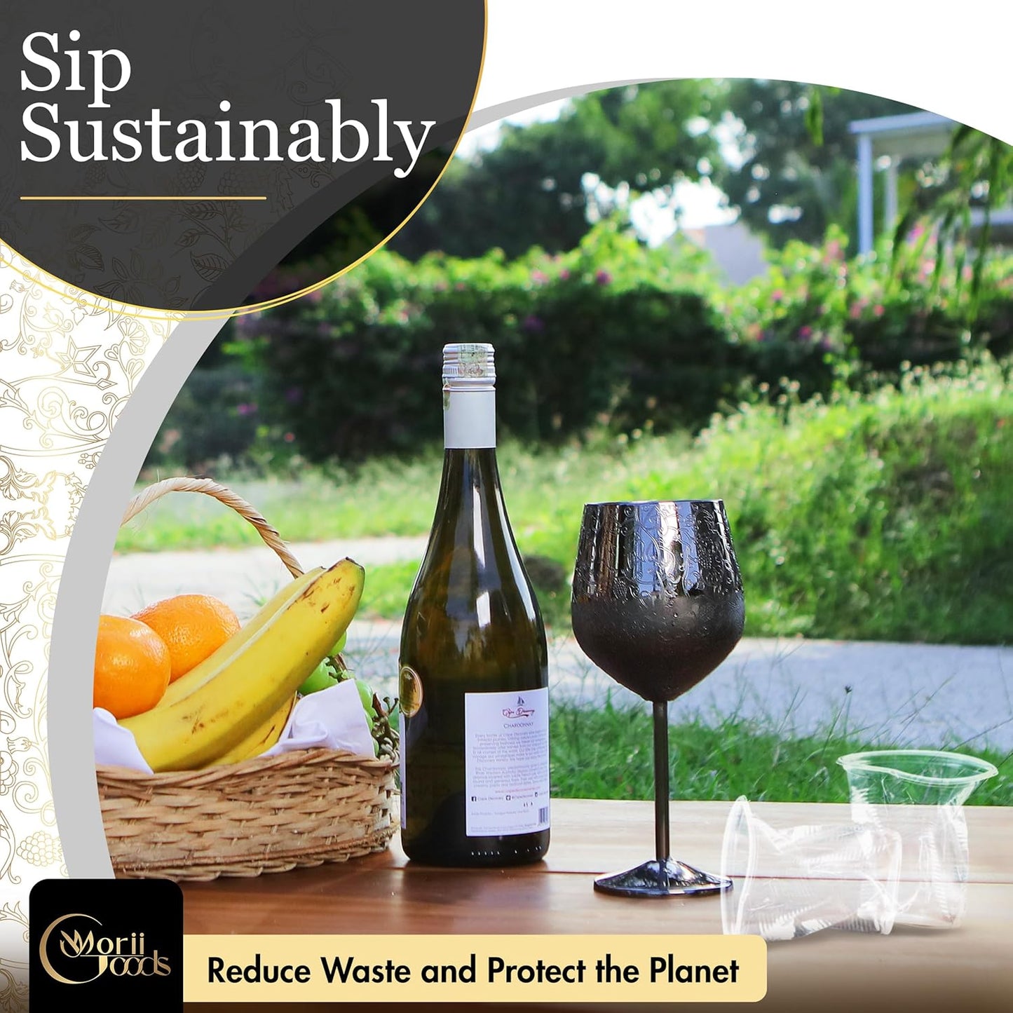 Stainless Steel Wine Glasses - Set of 2 Etched 16 oz Metal Goblets, Unbreakable Rose Gold Cups for Camping, Travel, Outdoor Events, Picnics, Luxury Wine Gifts for Women and Men